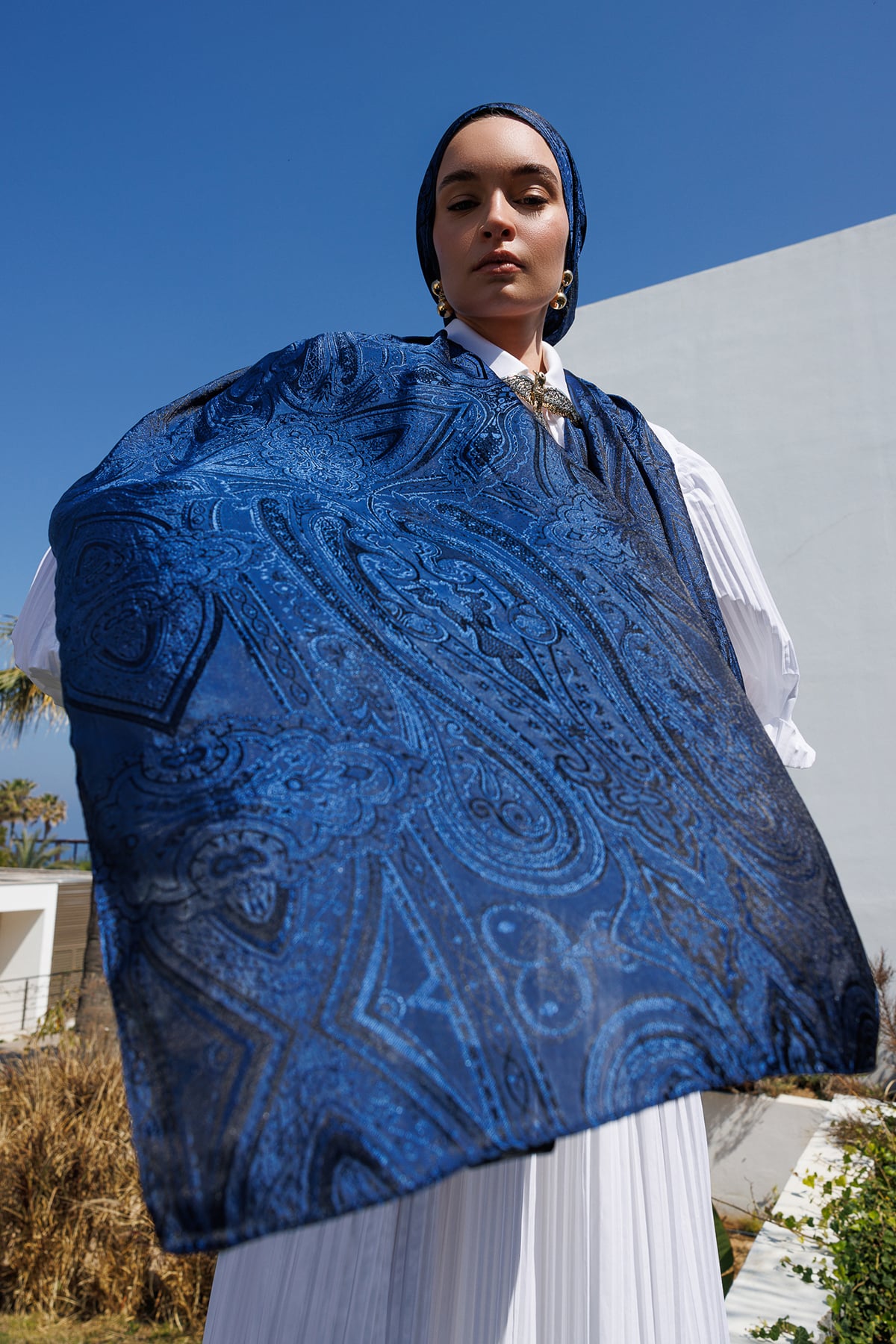 Toptan Liva Desen Shine Line Şal - Siyah-İndigo