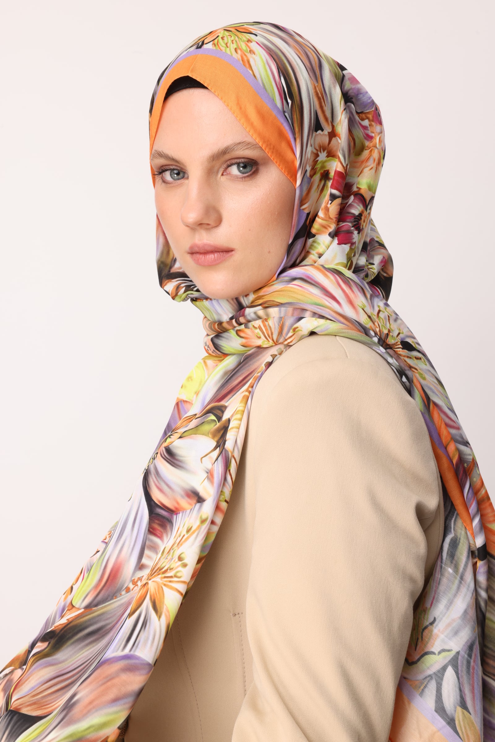 Wholesale Larin Pattern Cotton Shawl - Orange