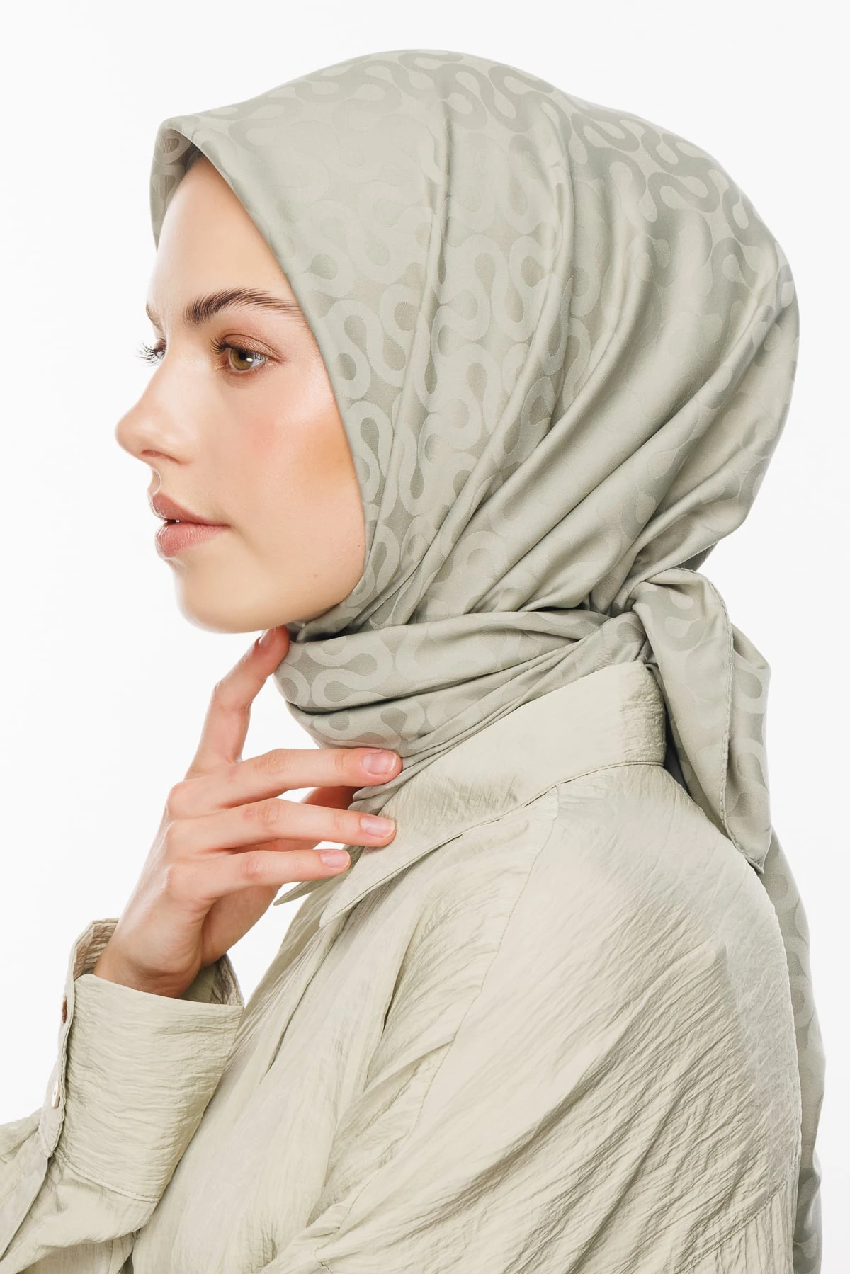 Moon Pattern Silky Jacquard Scarf - Sage