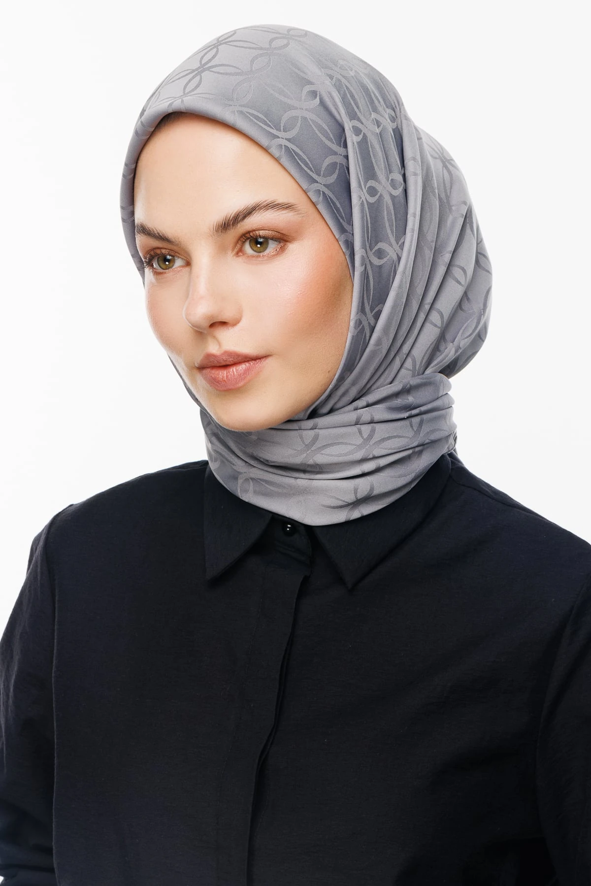 London Pattern Silky Jacquard Scarf - Mineral Gray