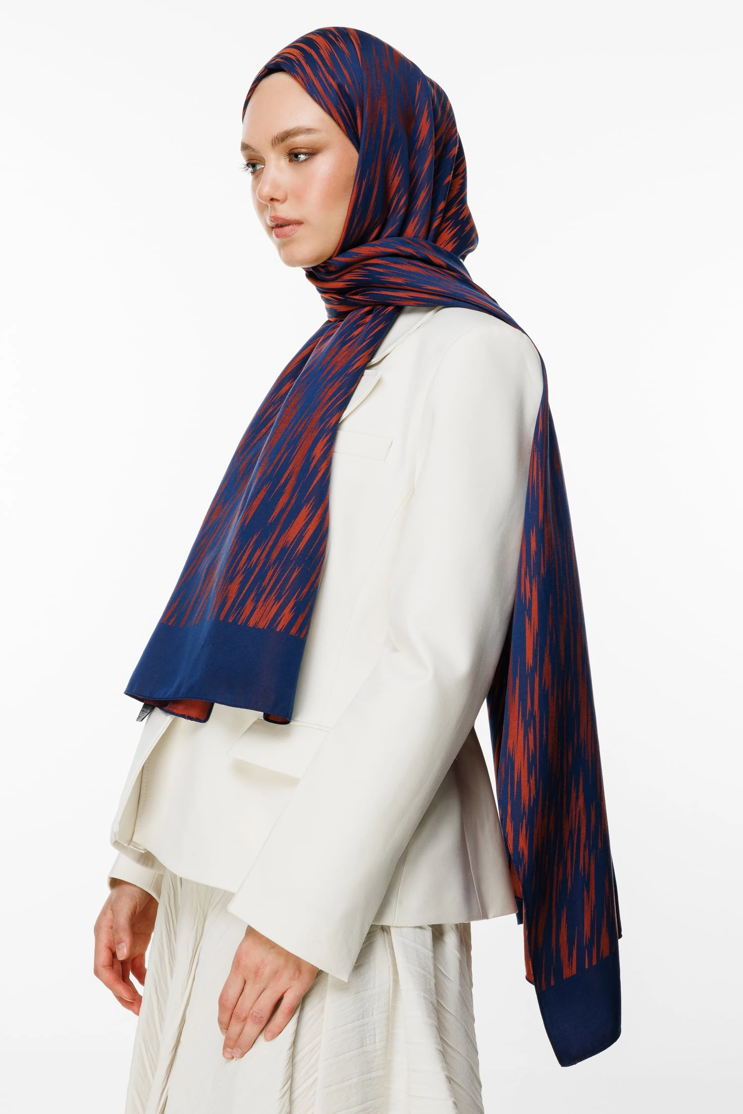 Toptan Selis Desen Çift Taraflı Şal - Lacivert-Soğan Kabuğu