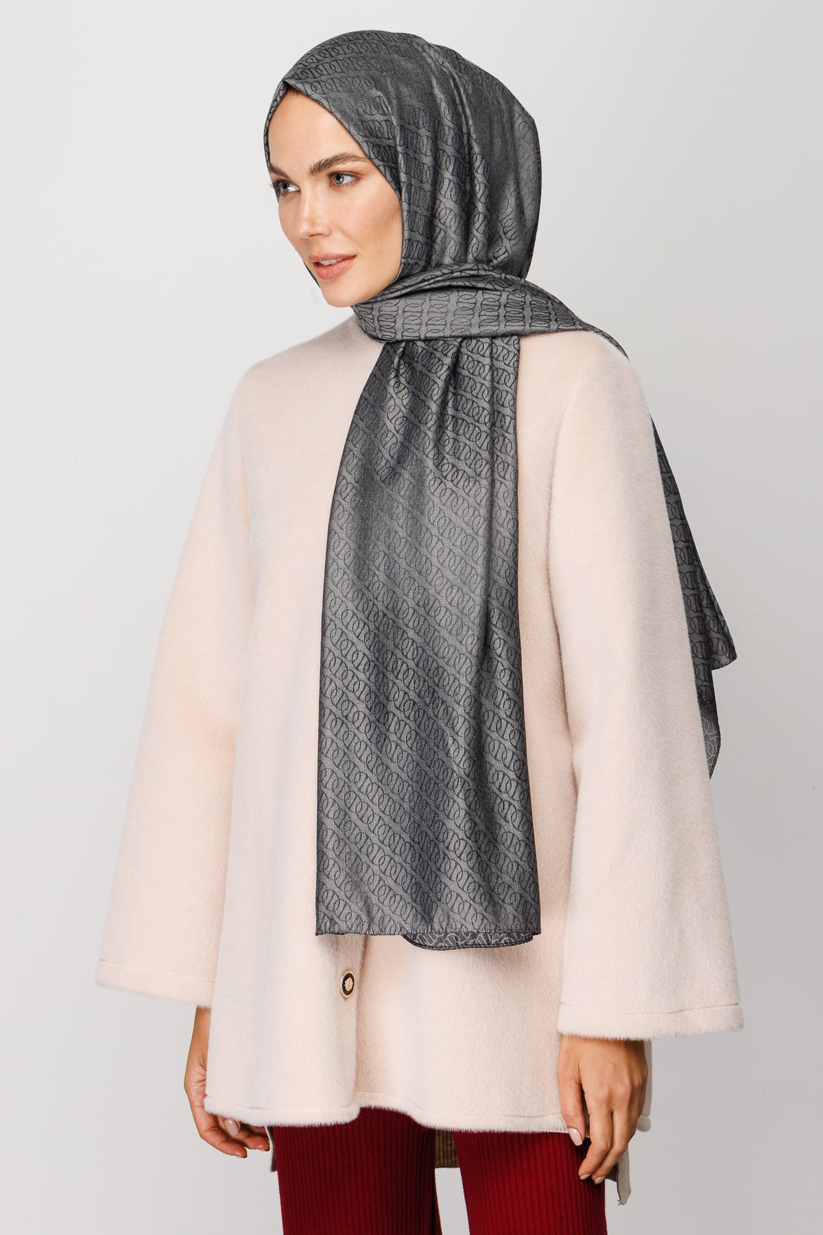 Toptan Forever Desen Parlak Jakar Şal - Füme