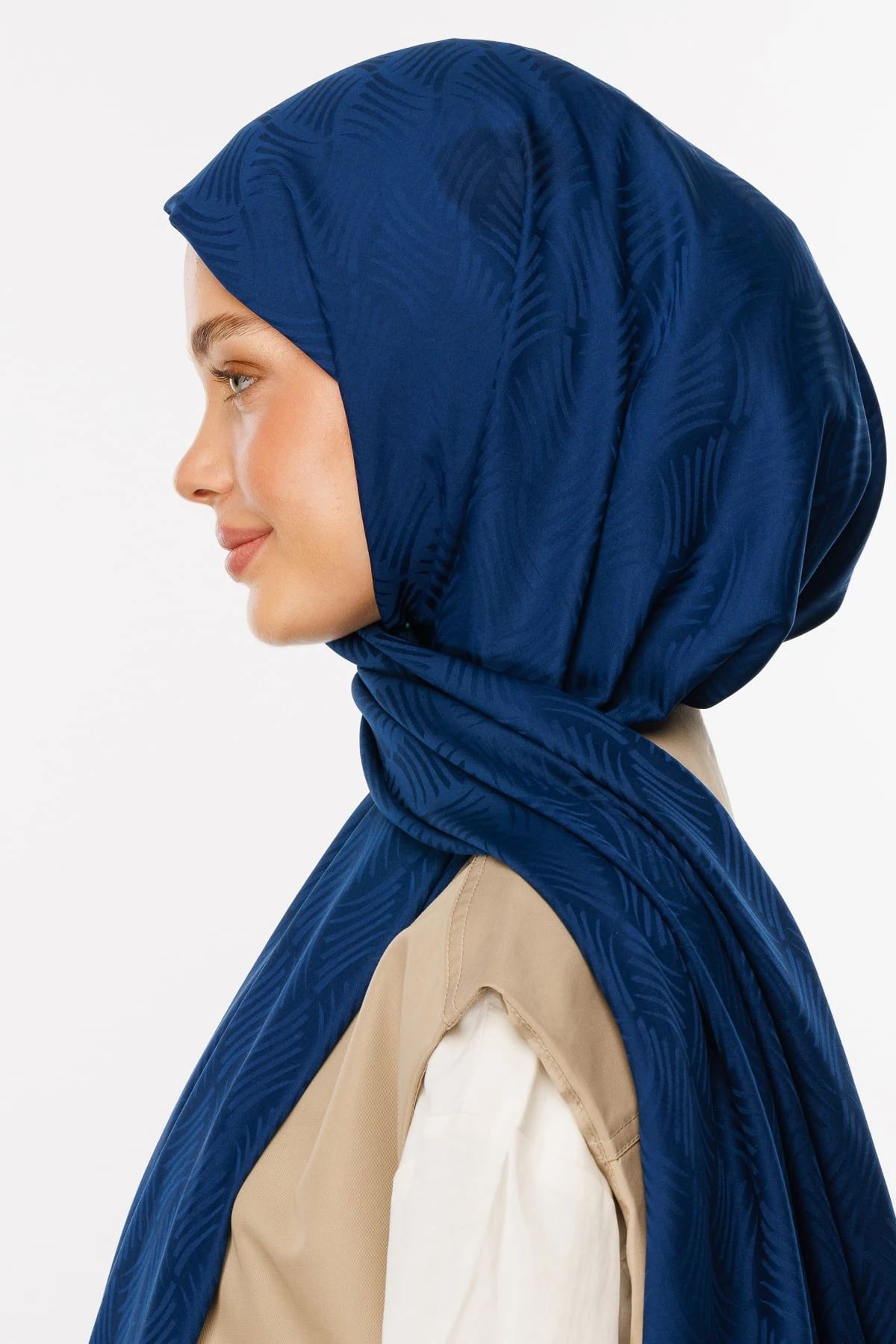 Toptan Aura Desen İpeksi Jakar Şal - Lacivert