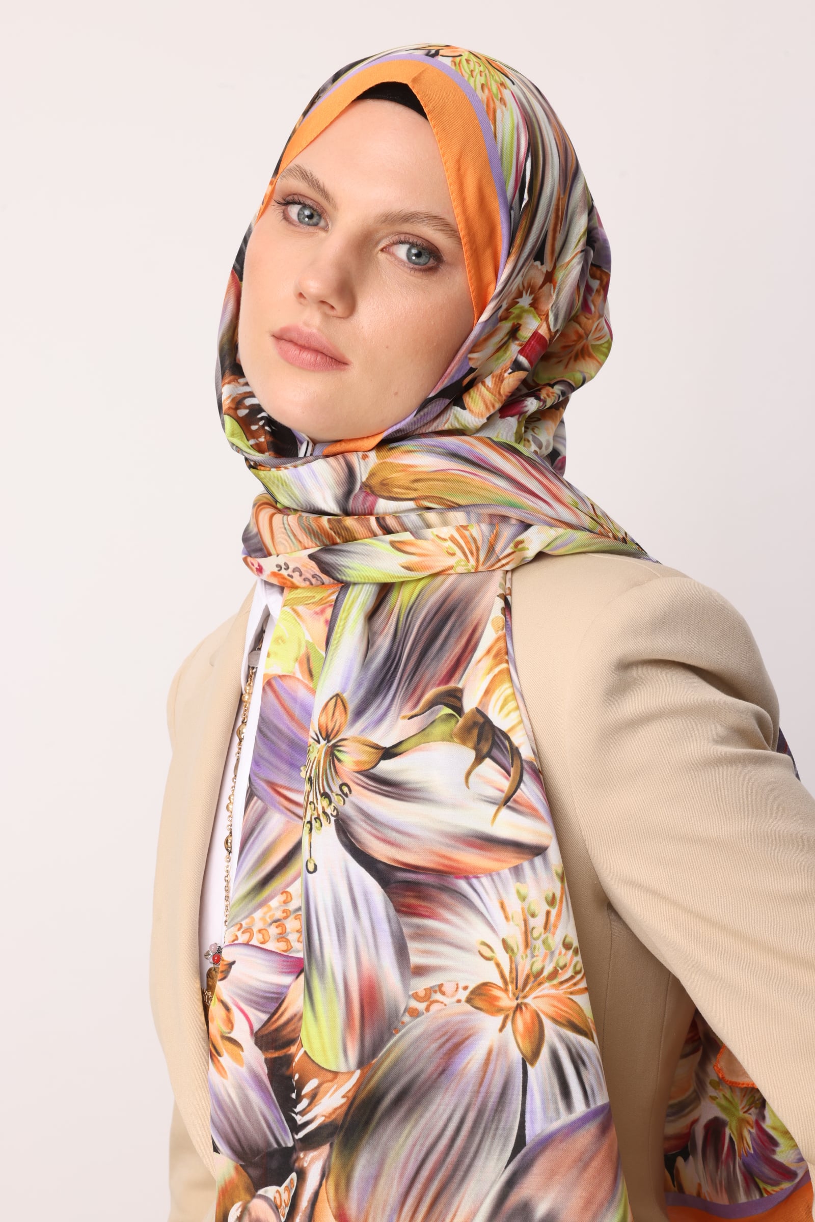 Wholesale Larin Pattern Cotton Shawl - Orange