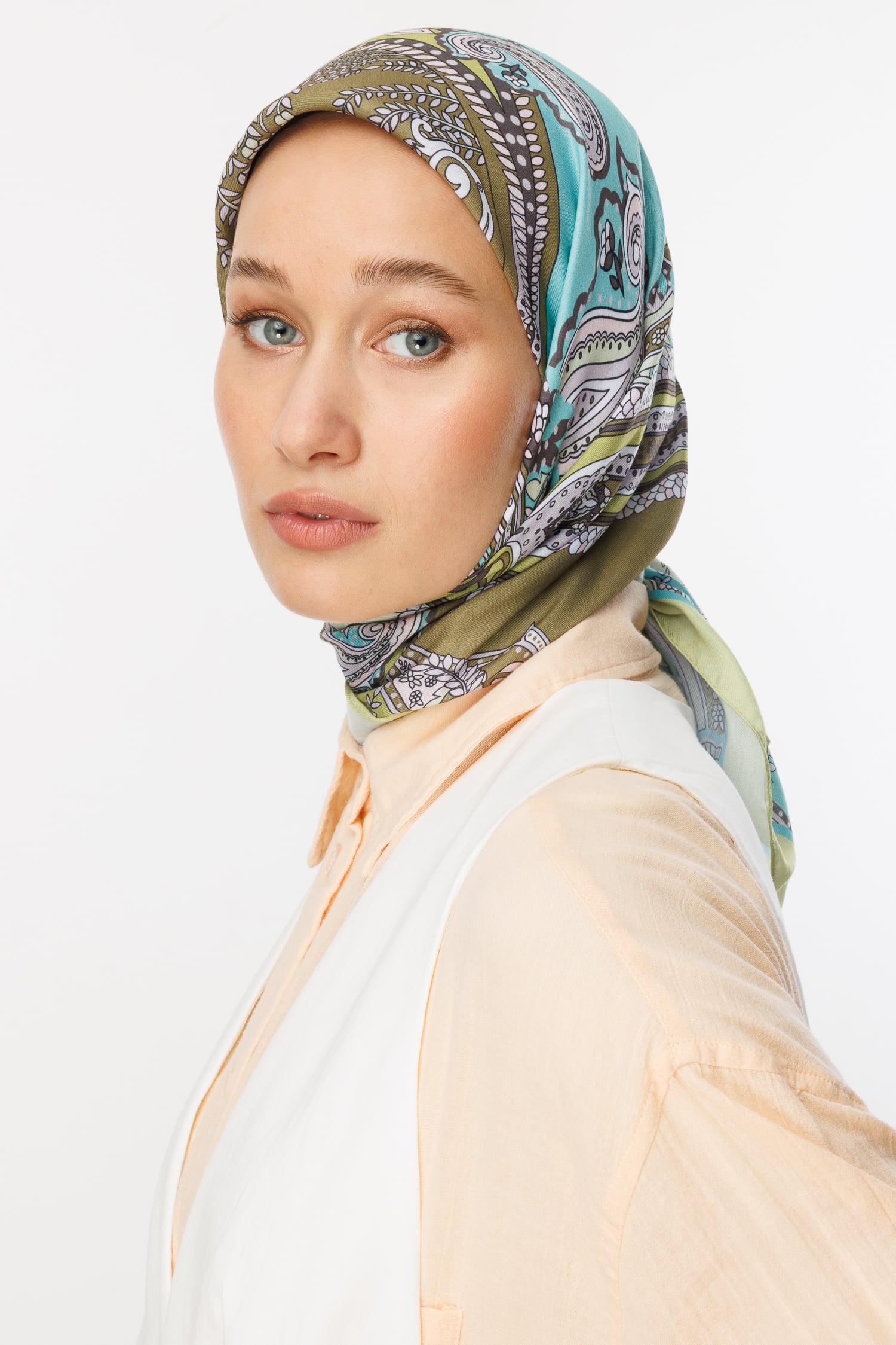 Toptan Virel Desen Pamuk Eşarp - Yeşil