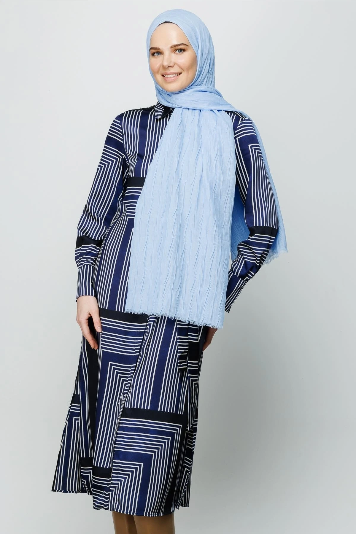 Pleated Bamboo Shawl - Baby Blue