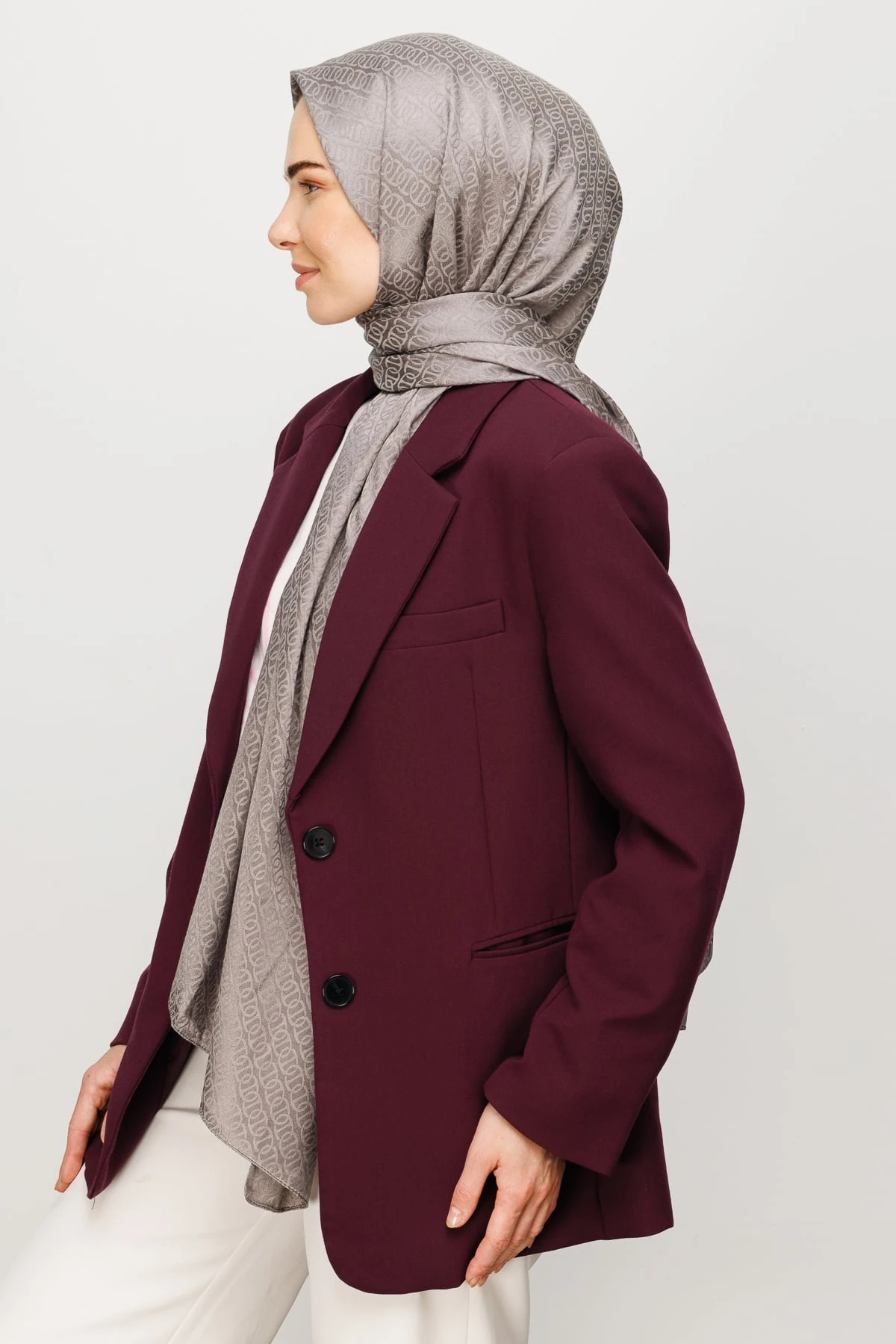 Wholesale Forever Pattern Shiny Jacquard Shawl - Duman