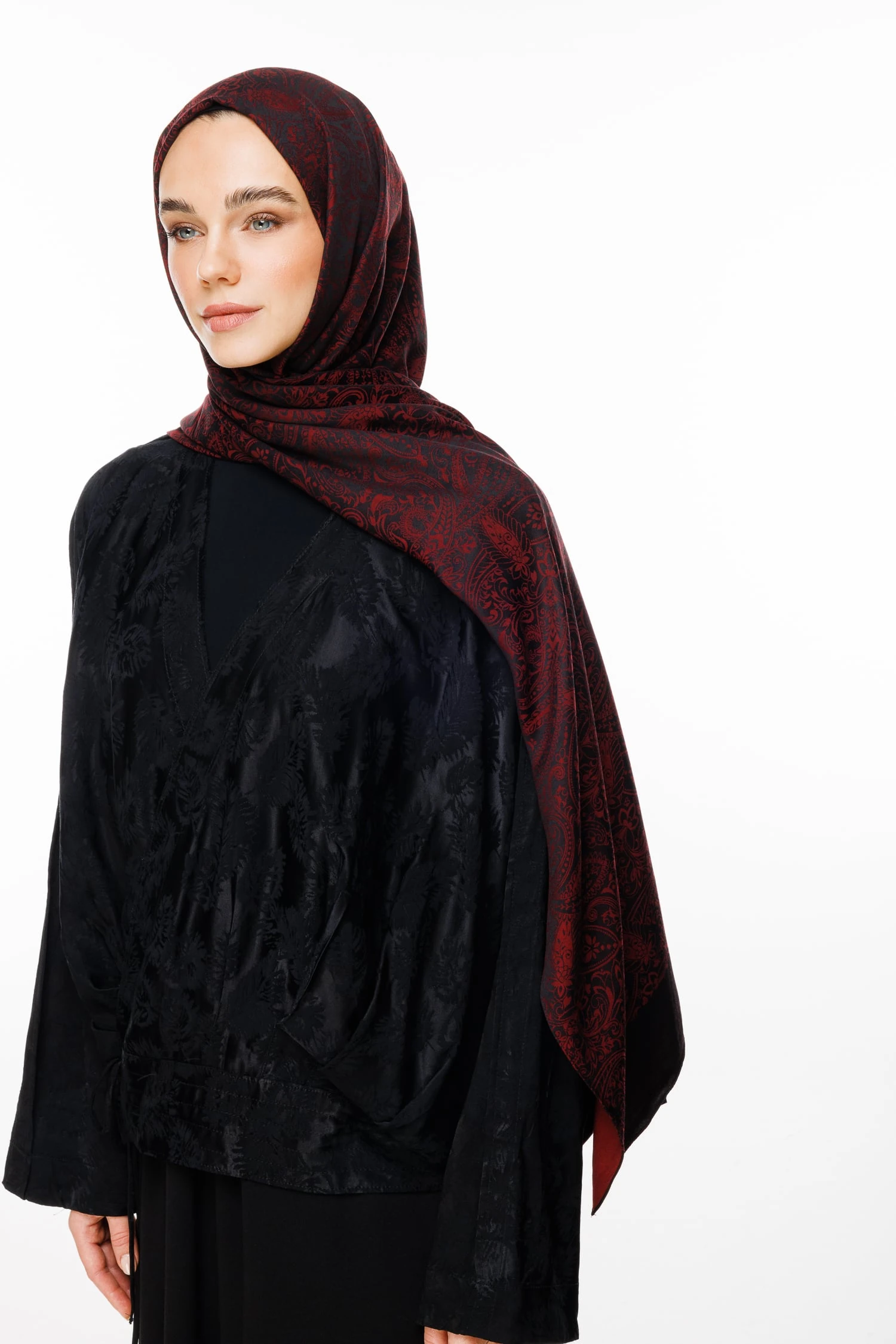 Toptan Velora Desen Çift Taraflı Şal - Siyah-Bordo