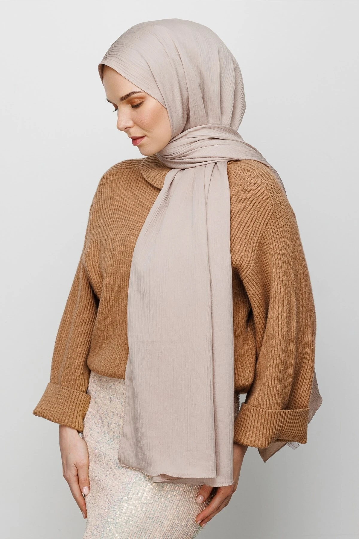 Wholesale Crinkle Medina Silk Shawl - Beige