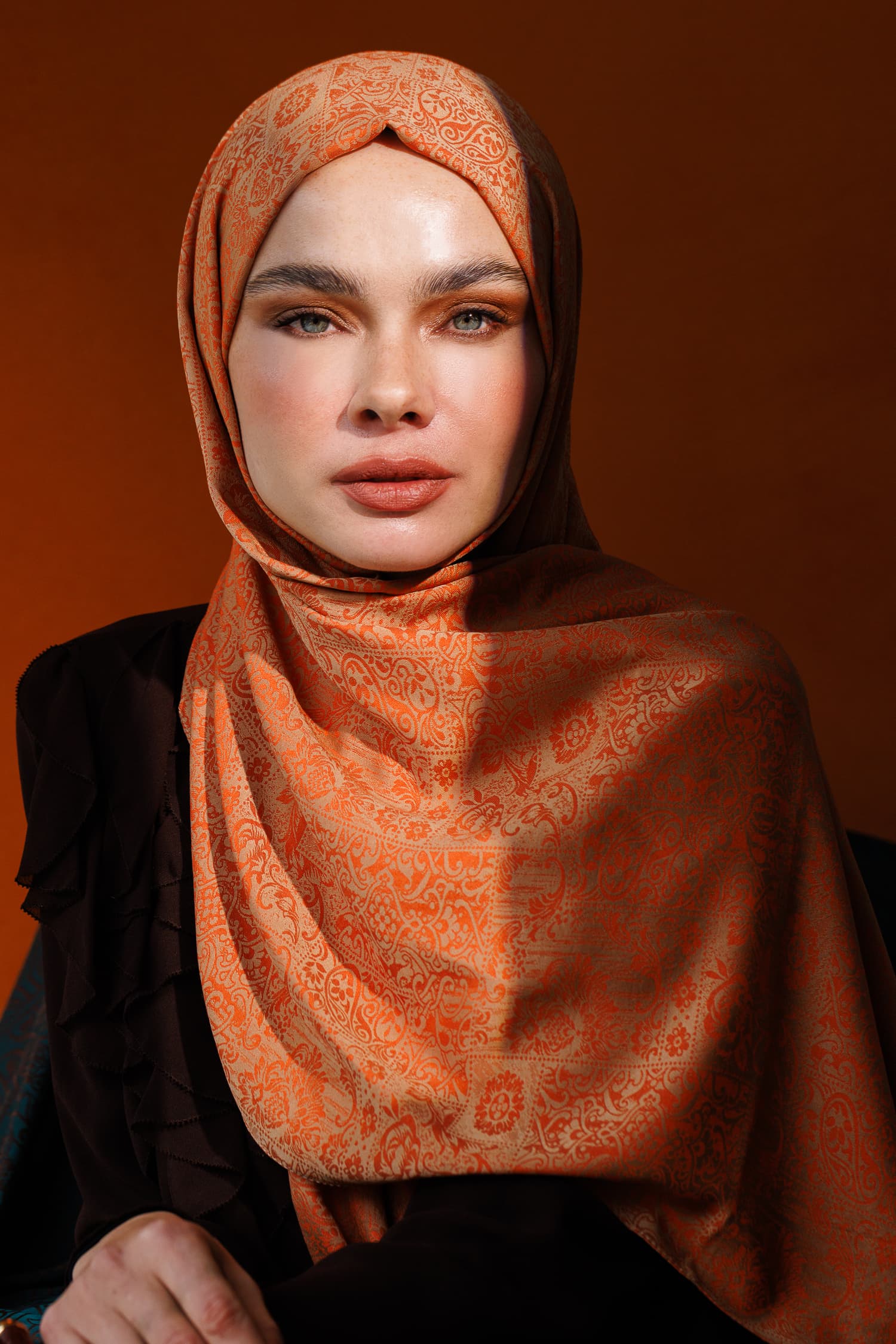 Toptan Henna Desen Çift Taraflı Şal - Tarçın-Bej