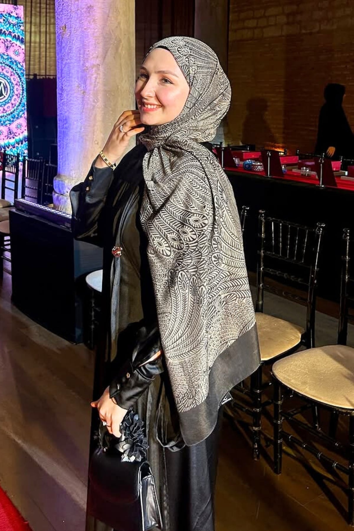 Toptan Mayra Desen Çift Taraflı Şal - Siyah-Siyah