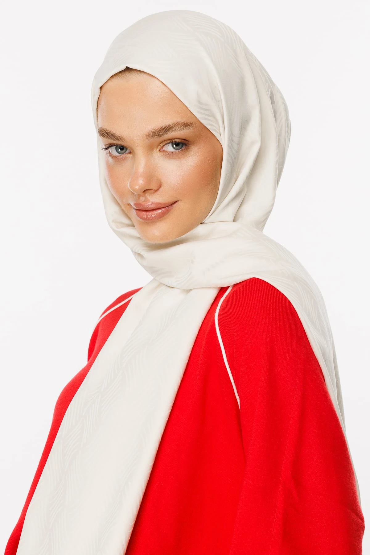 Toptan Aura Desen İpeksi Jakar Şal - İnci