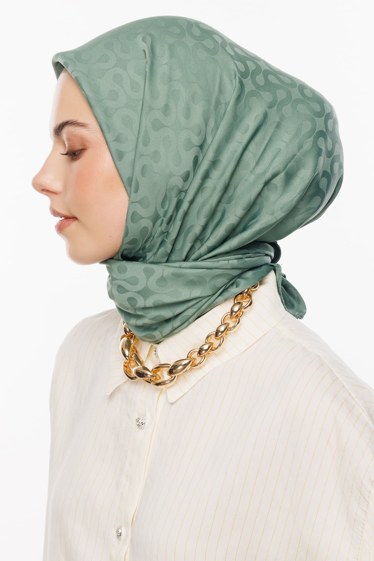 Moon Pattern Silky Jacquard Scarf - Mold Green