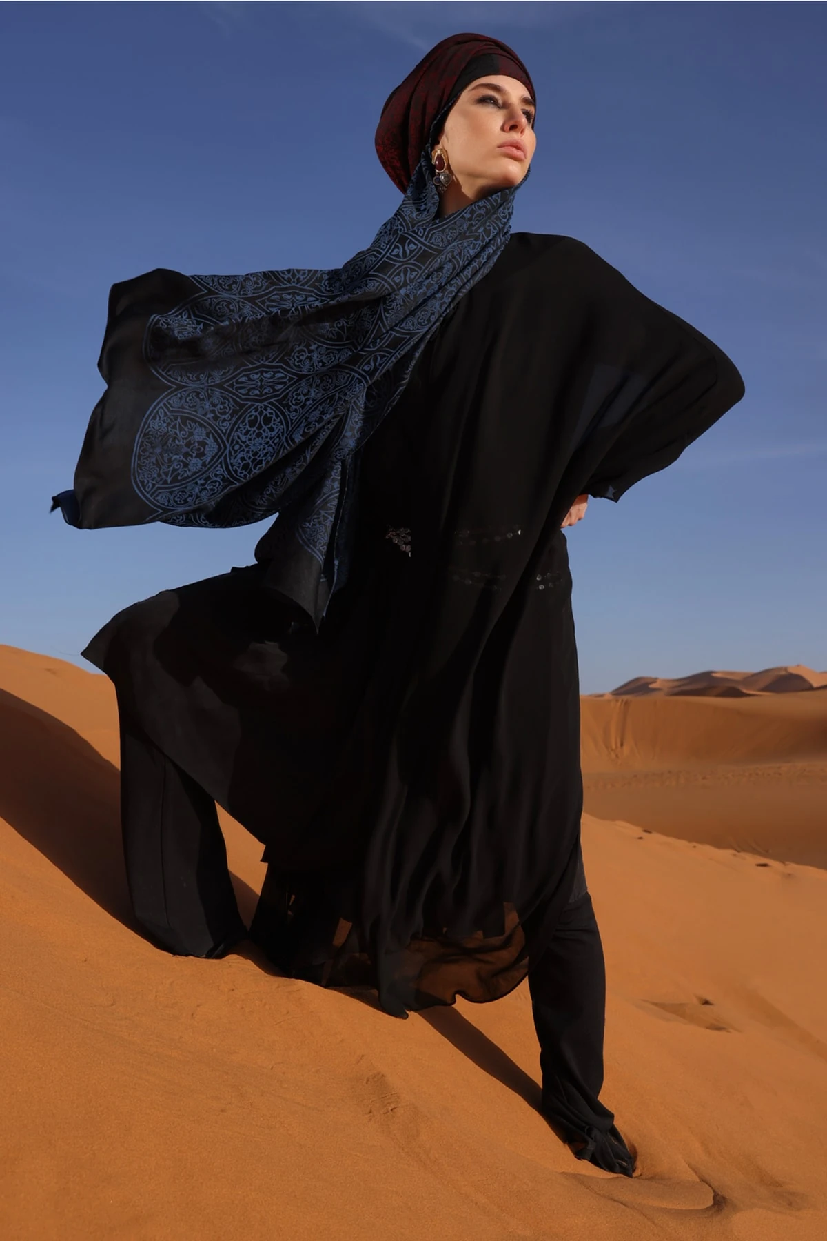 Morocco Pattern Double-Sided Shawl - Black-Indigo