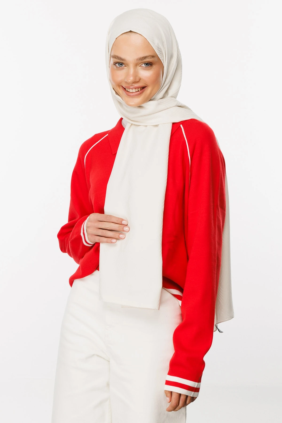 Toptan Aura Desen İpeksi Jakar Şal - İnci