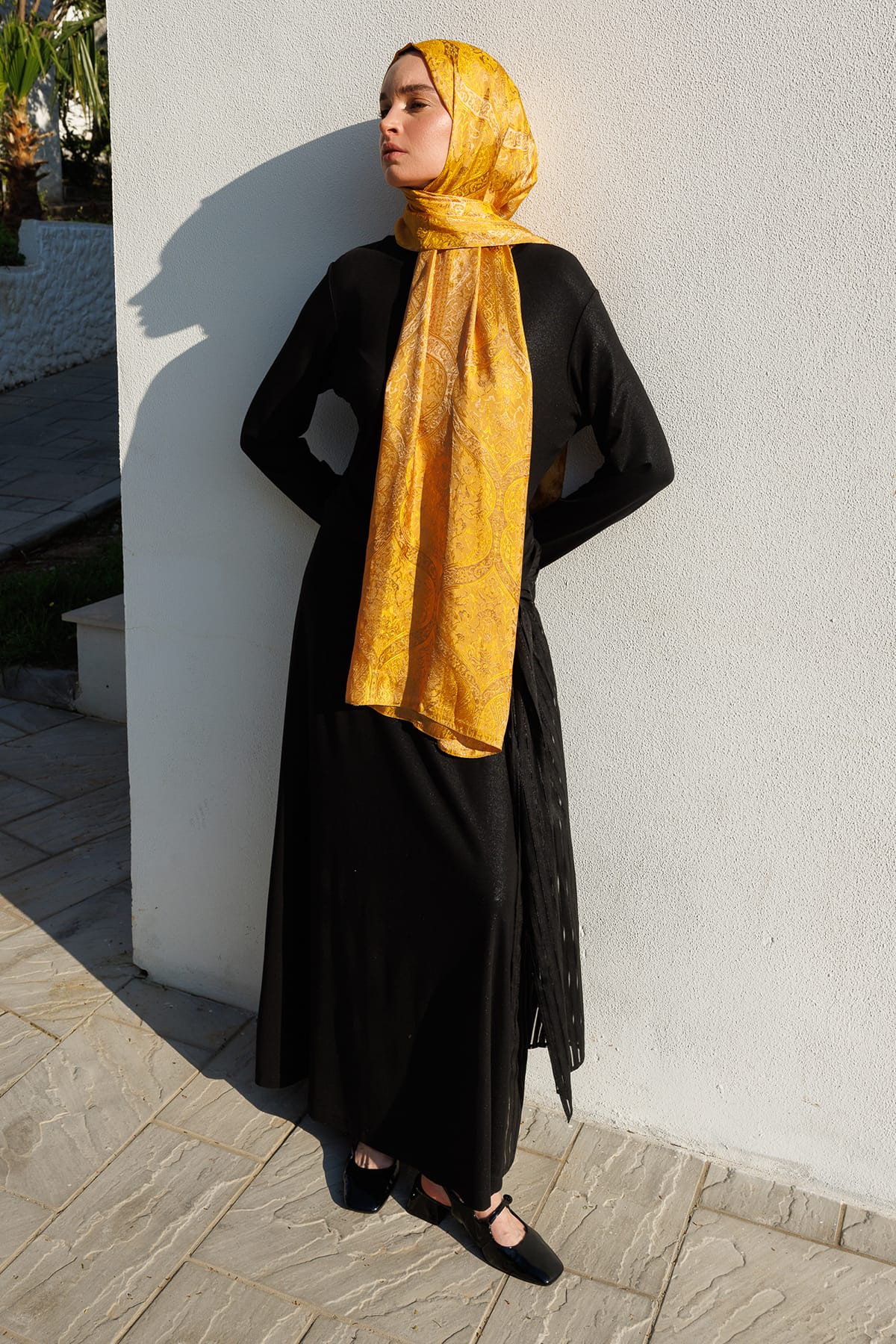 Shline Line Viscose Shawl - Mink-Mustard