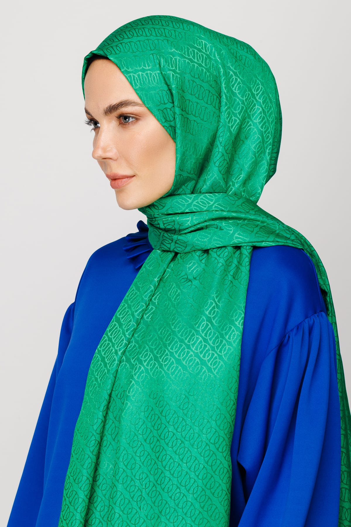 Wholesale Forever Pattern Shiny Jacquard Shawl - Benetton Green