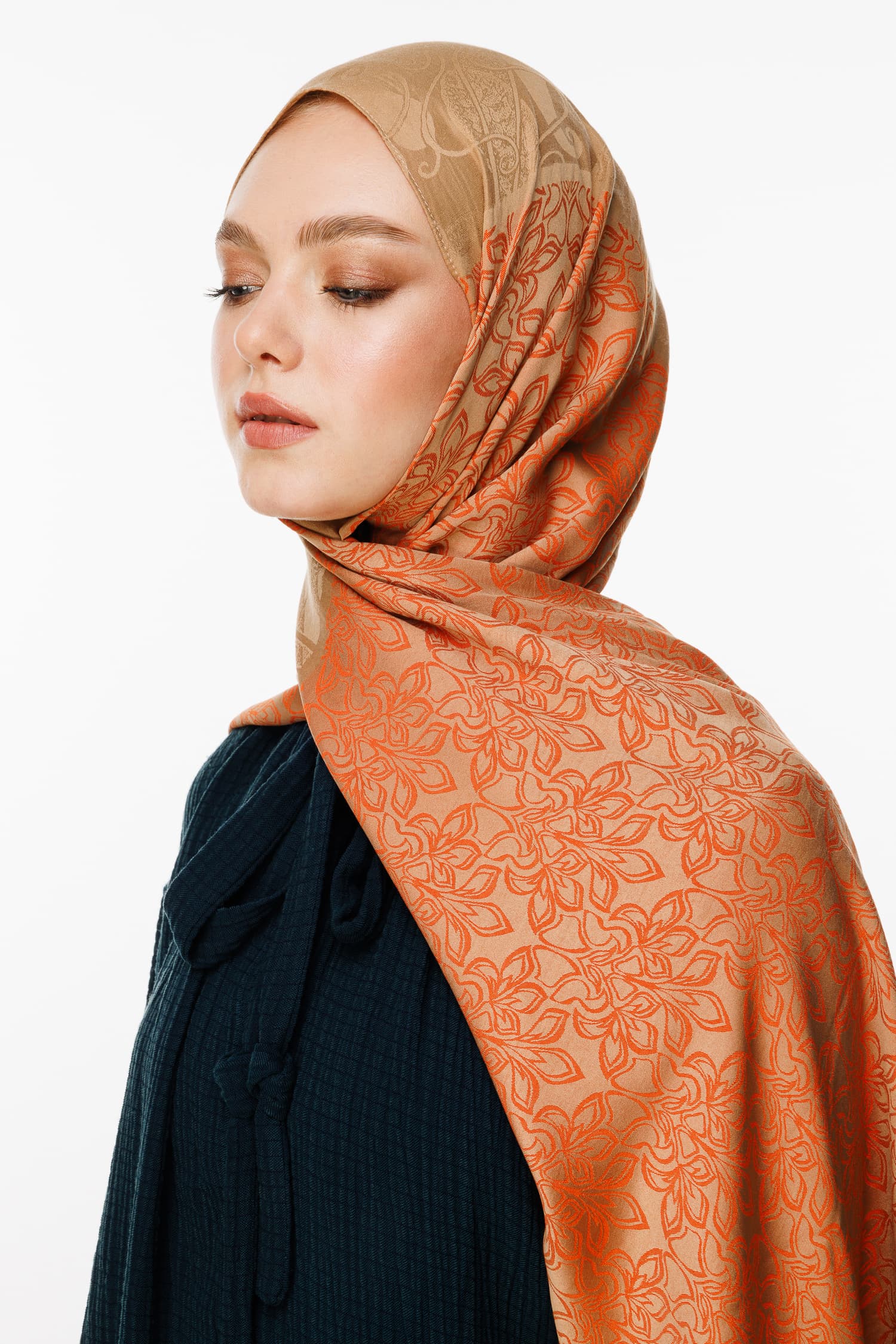 Toptan Nora Desen Çift Taraflı Şal - Vizon-Tarçın