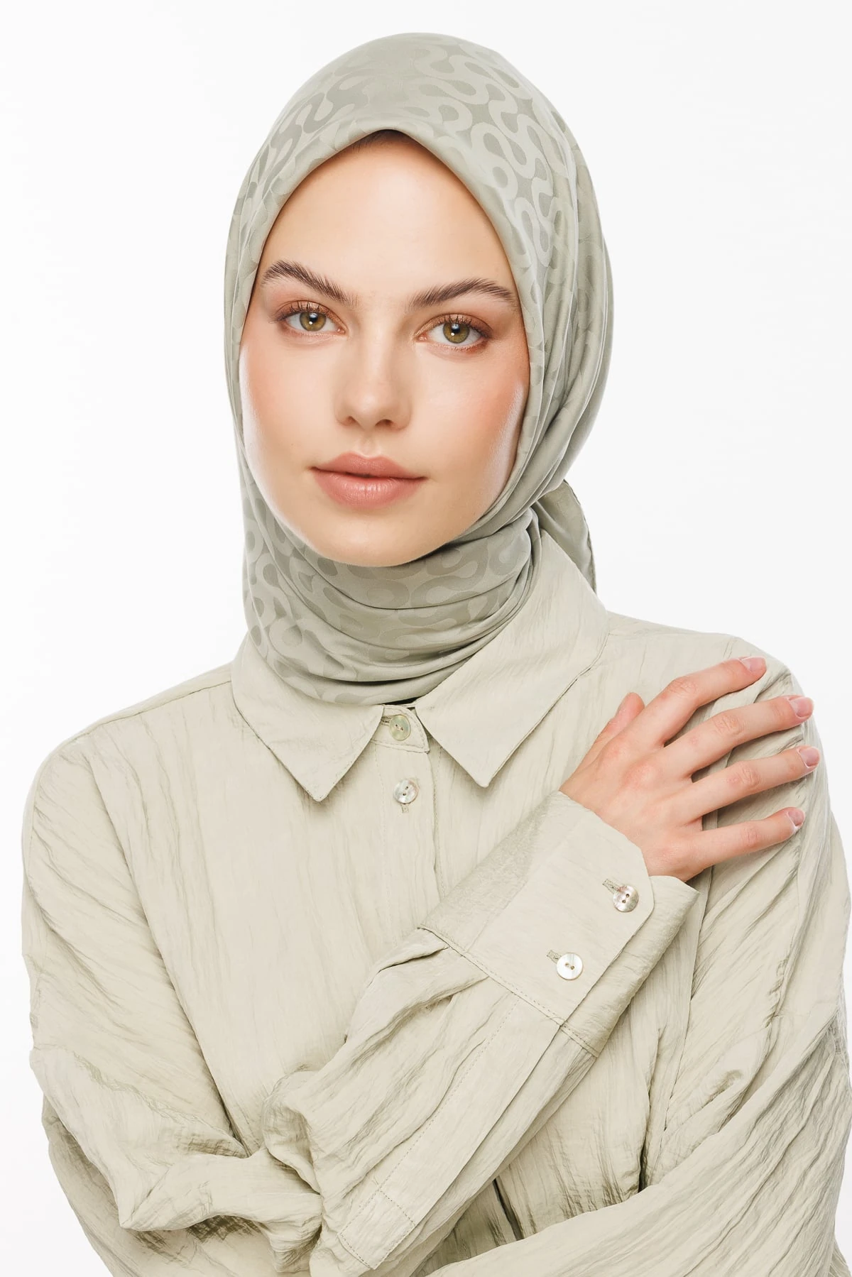 Moon Pattern Silky Jacquard Scarf - Sage