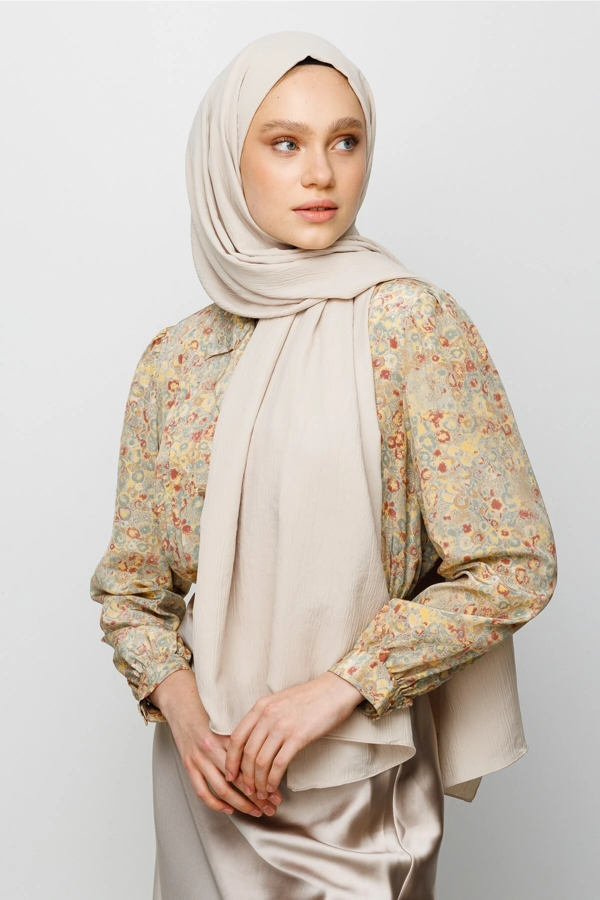 Wholesale Crinkle Medina Silk Shawl - Stone Color