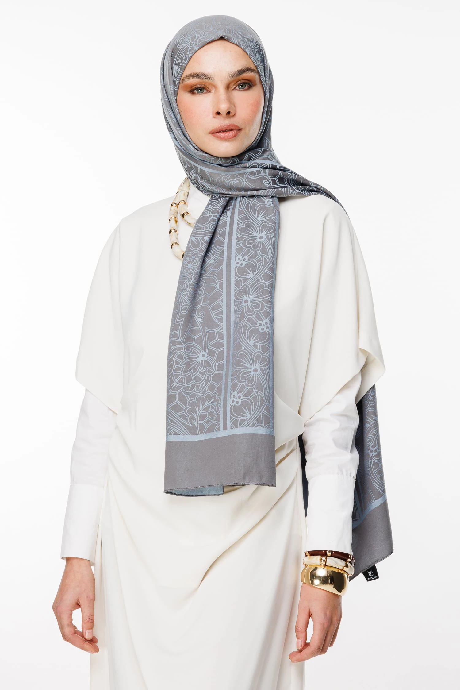 Lavin-Pattern Reversible Shawl - Dark Gray-Light Blue