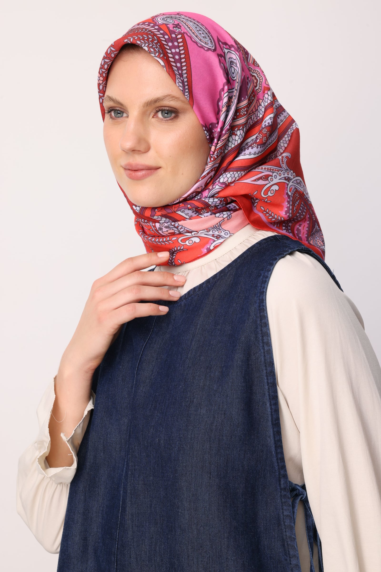 Toptan Virel Desen Pamuk Eşarp - Bordo