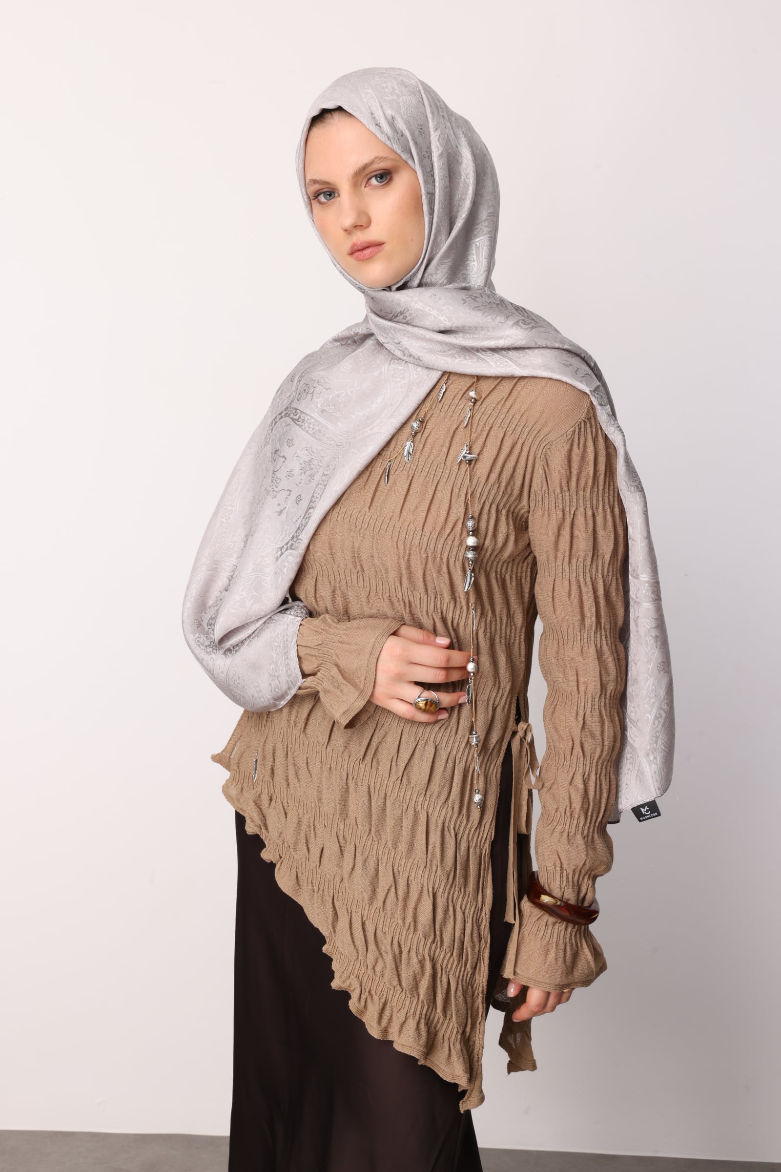 Shline Line Viscose Shawl - Mink-Stone Color