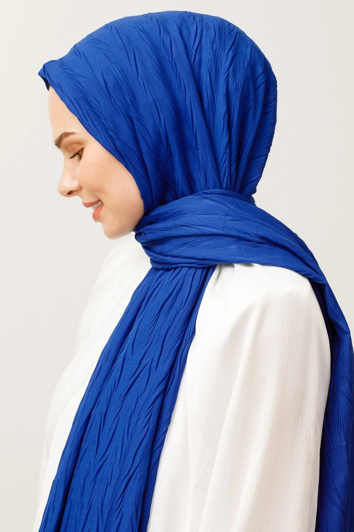 Toptan Piliseli Bambu Şal - Saks Mavi