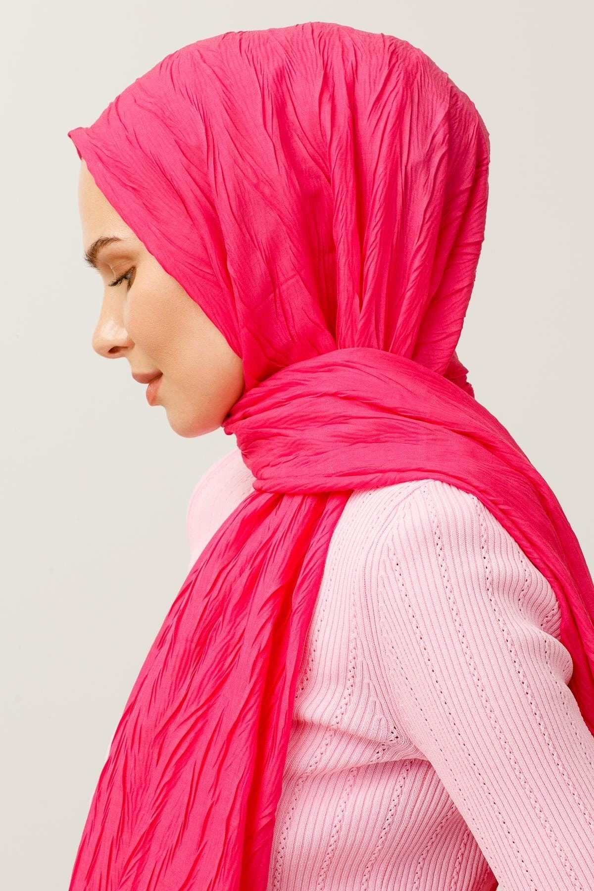 Toptan Piliseli Bambu Şal - Fuşya