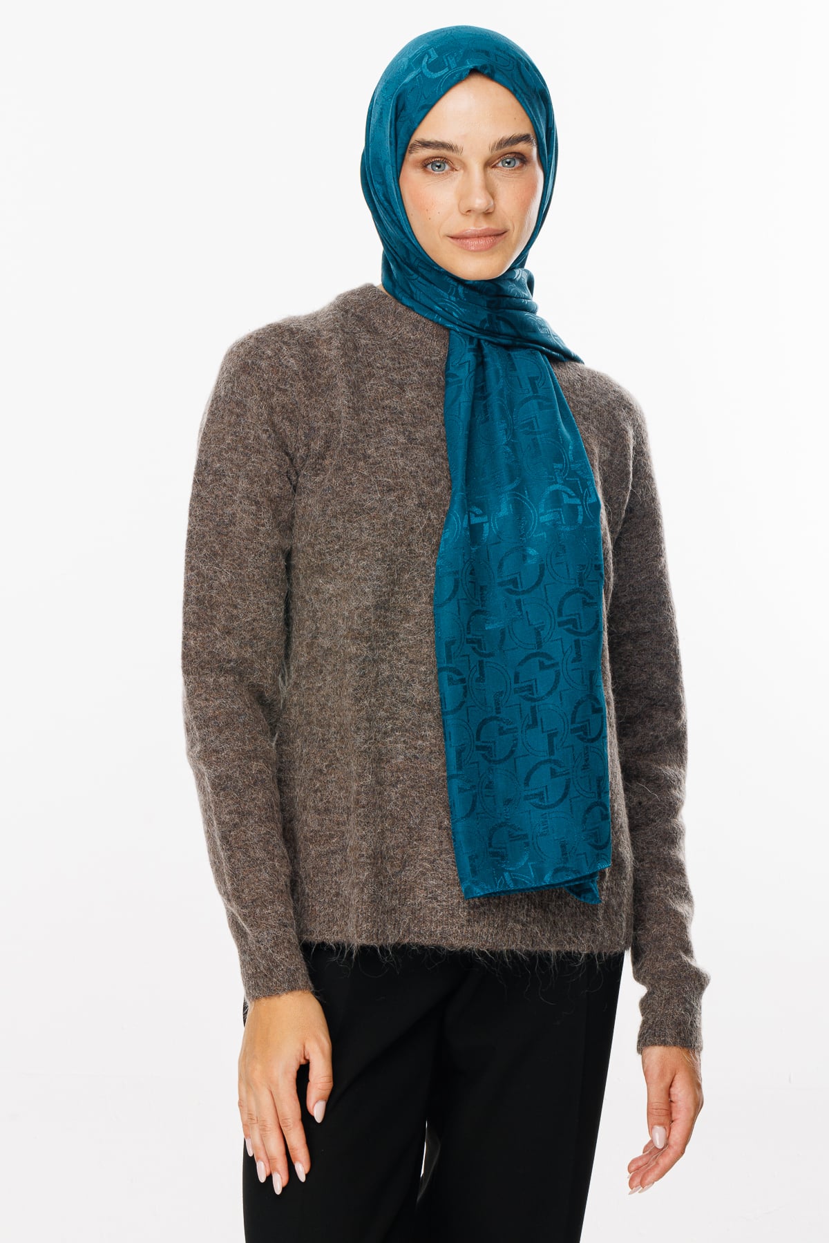 Toptan Longar Desen Parlak Jakar Şal - Petrol Mavisi