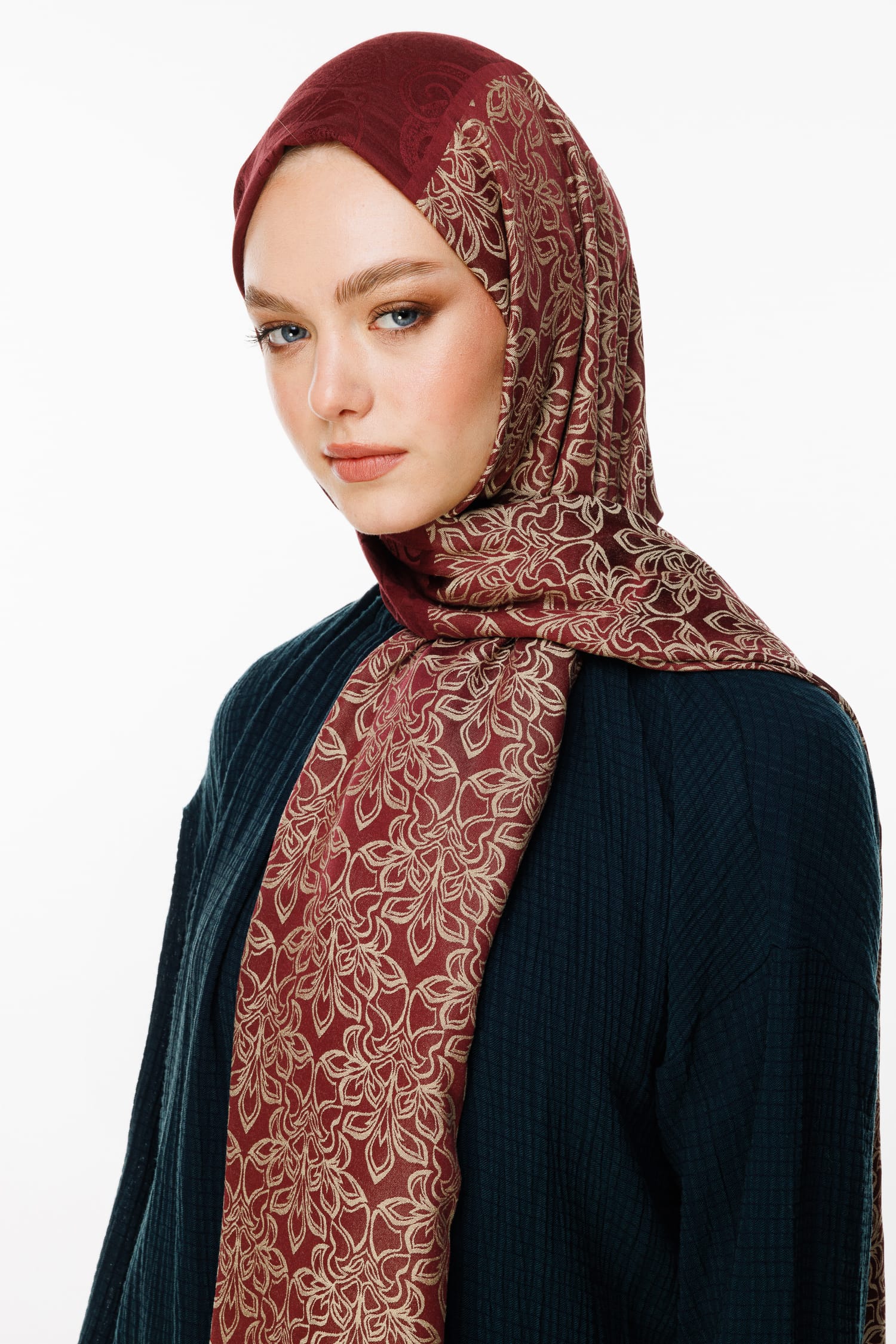 Nora-Pattern Reversible Shawl - Damson-Salmon