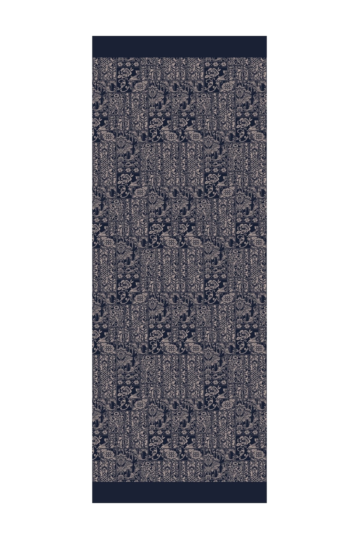 Toptan Henna Desen Çift Taraflı Şal - Lacivert-Bej