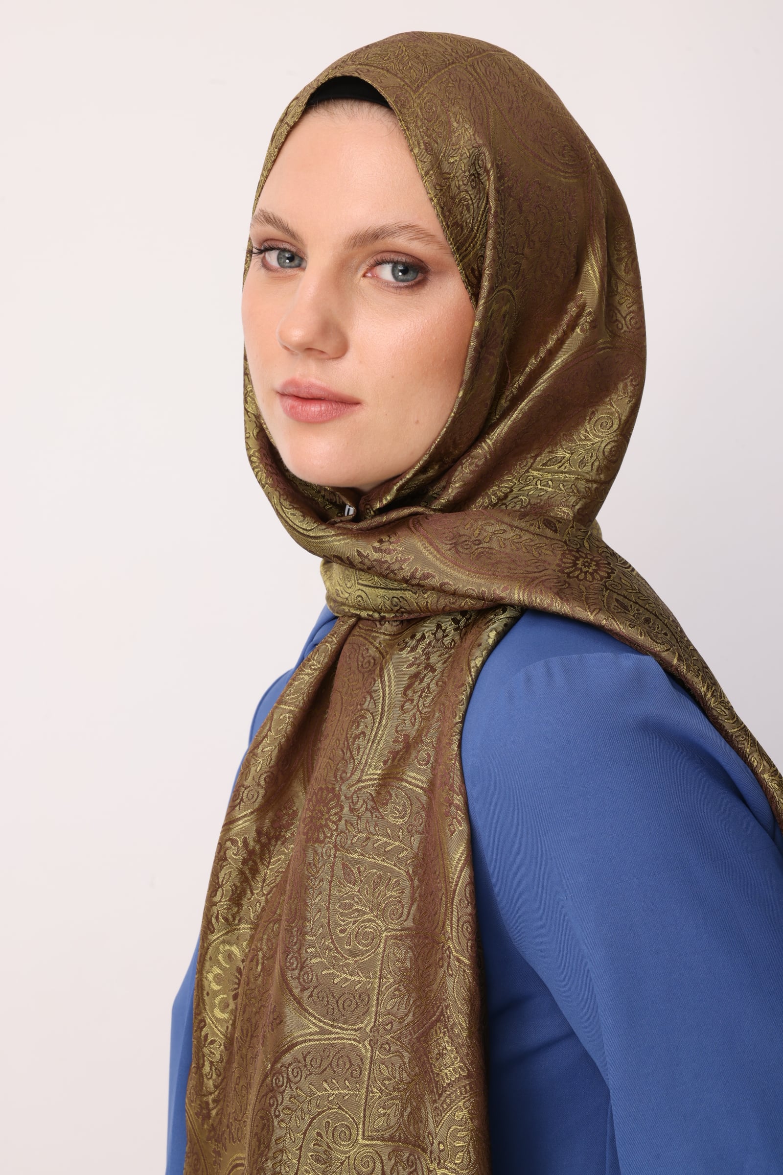 Shline Line Viscose Shawl - Bitter Coffee-Salmon