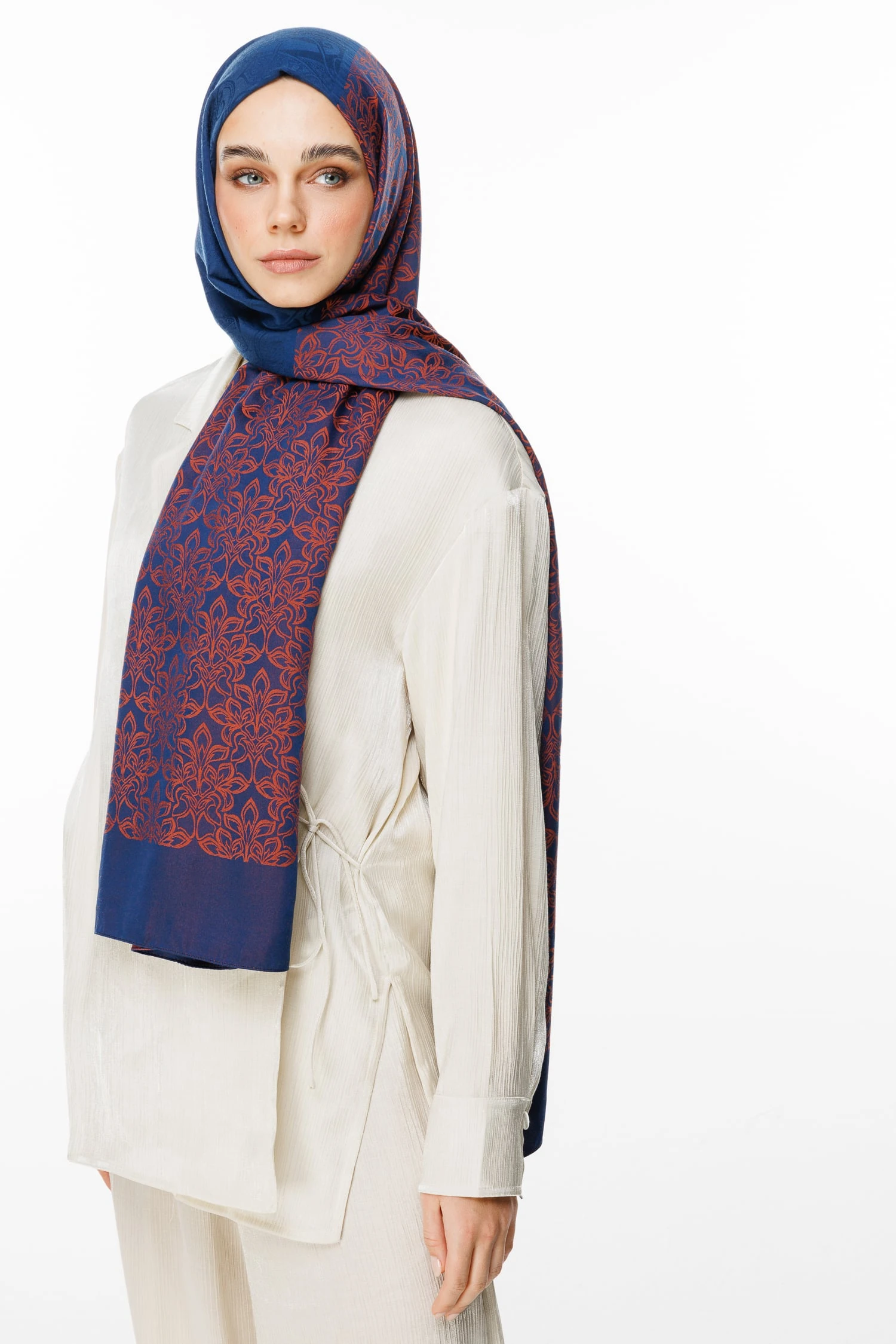 Nora-Pattern Reversible Shawl - Navy Blue-Onion Skin