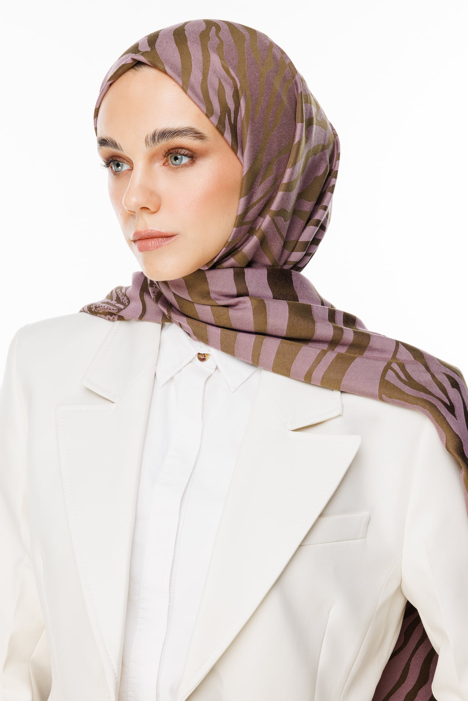 Toptan Riad Desen Çift Taraflı Şal - Koyu Haki-Koyu Gül Kurusu