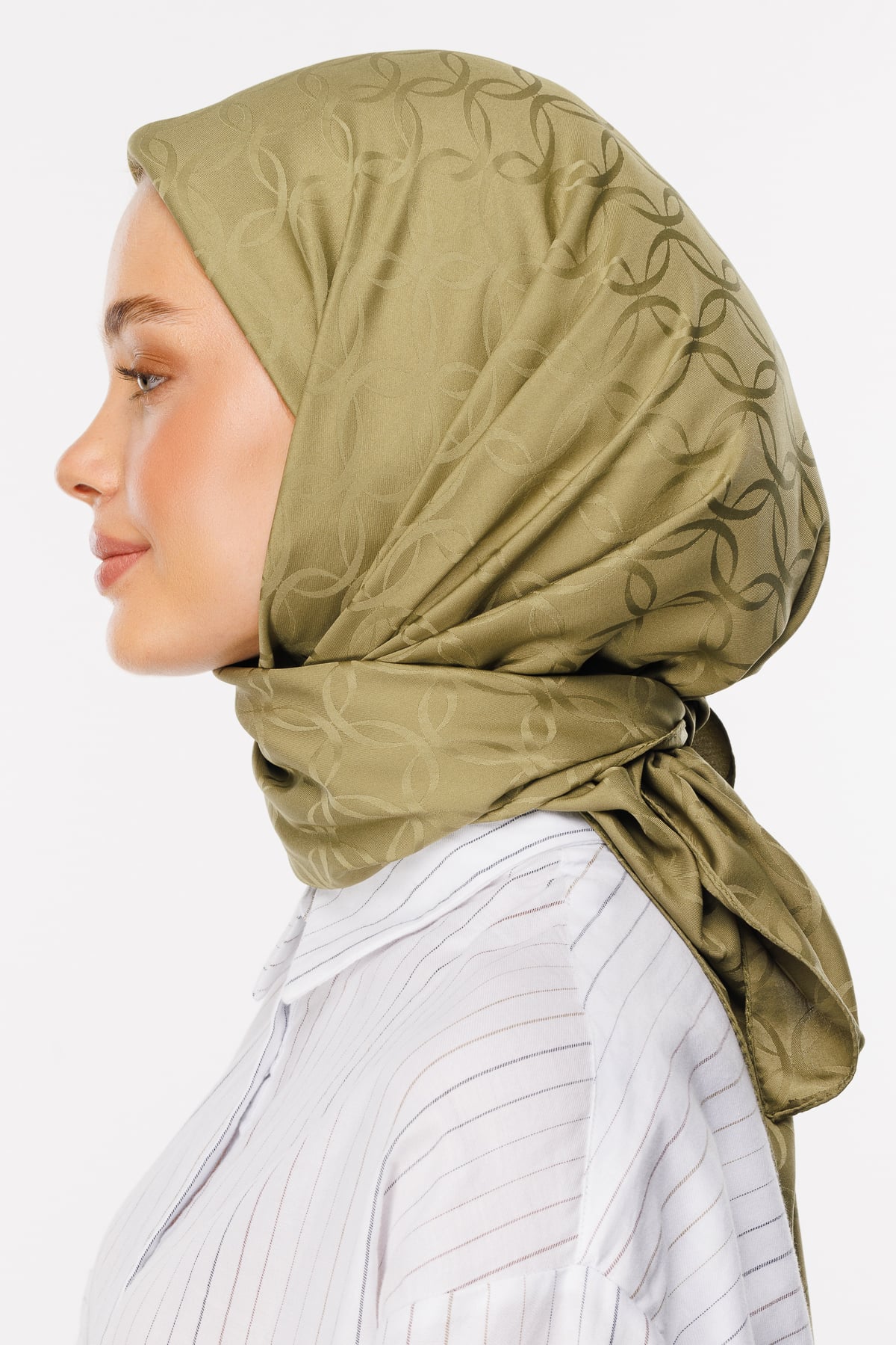 Toptan London Desen İpeksi Jakar Eşarp - Soft Yeşil