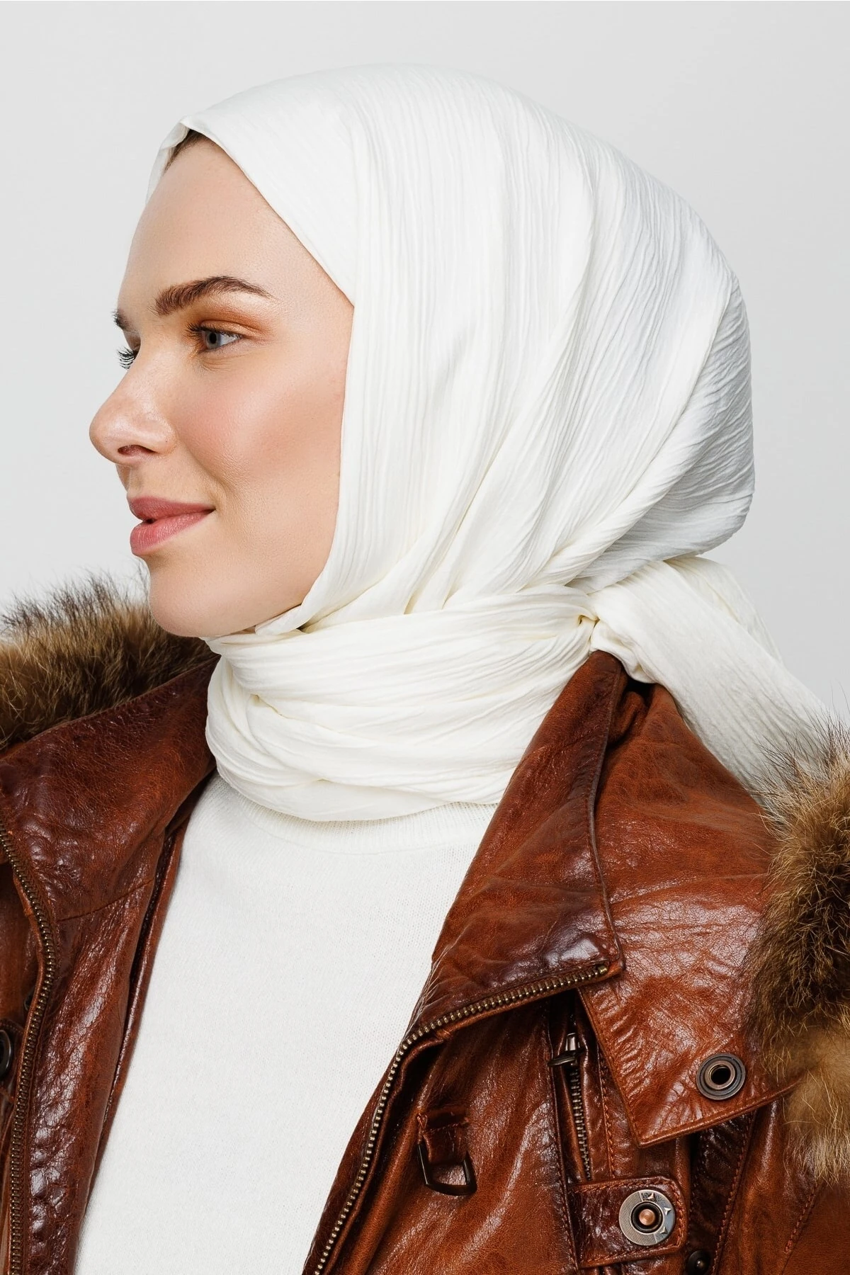 Toptan Krinkıl Medine İpeği Şal - Ekru