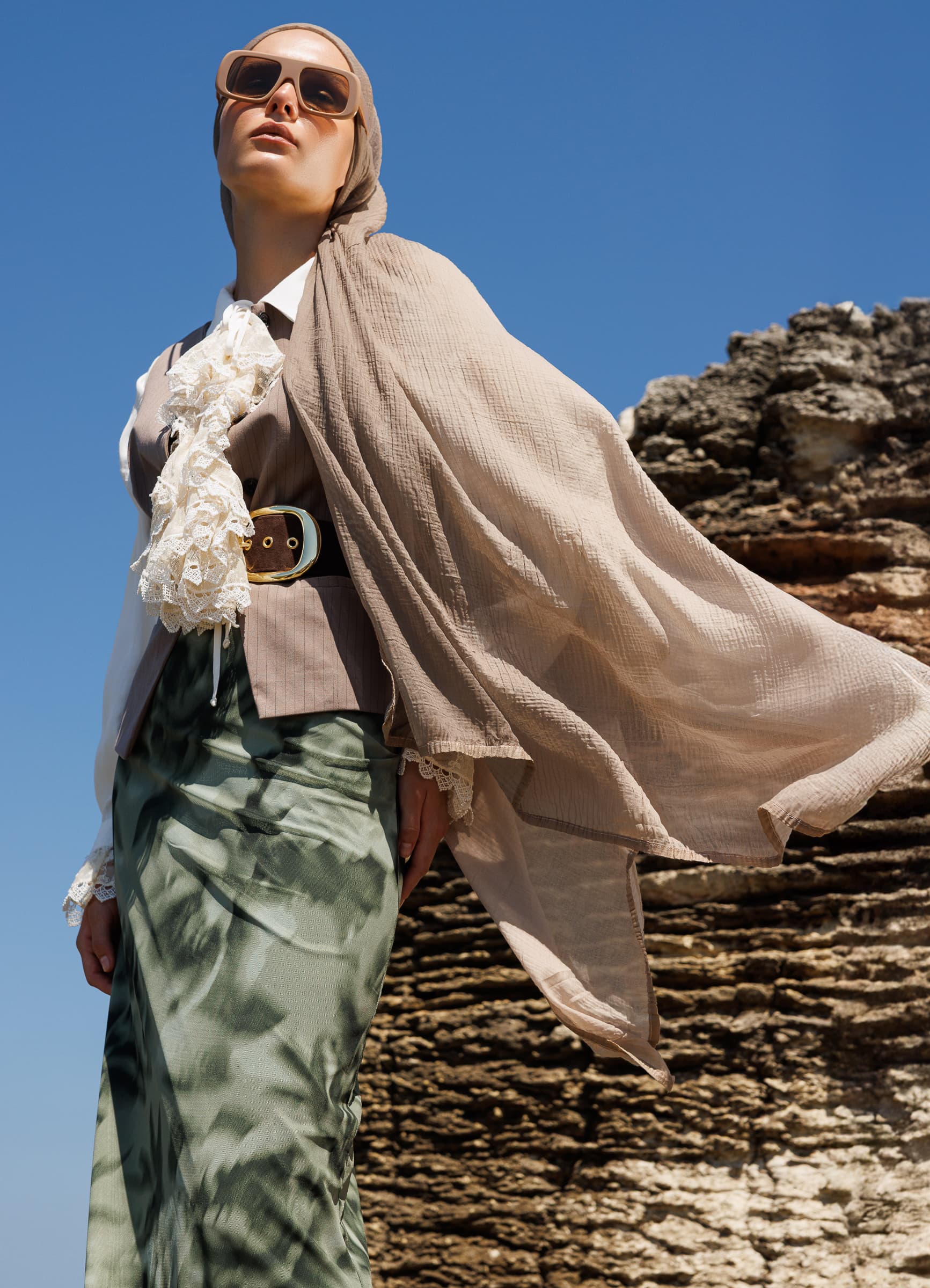 Toptan Degrade Müslin Şal - Vizon