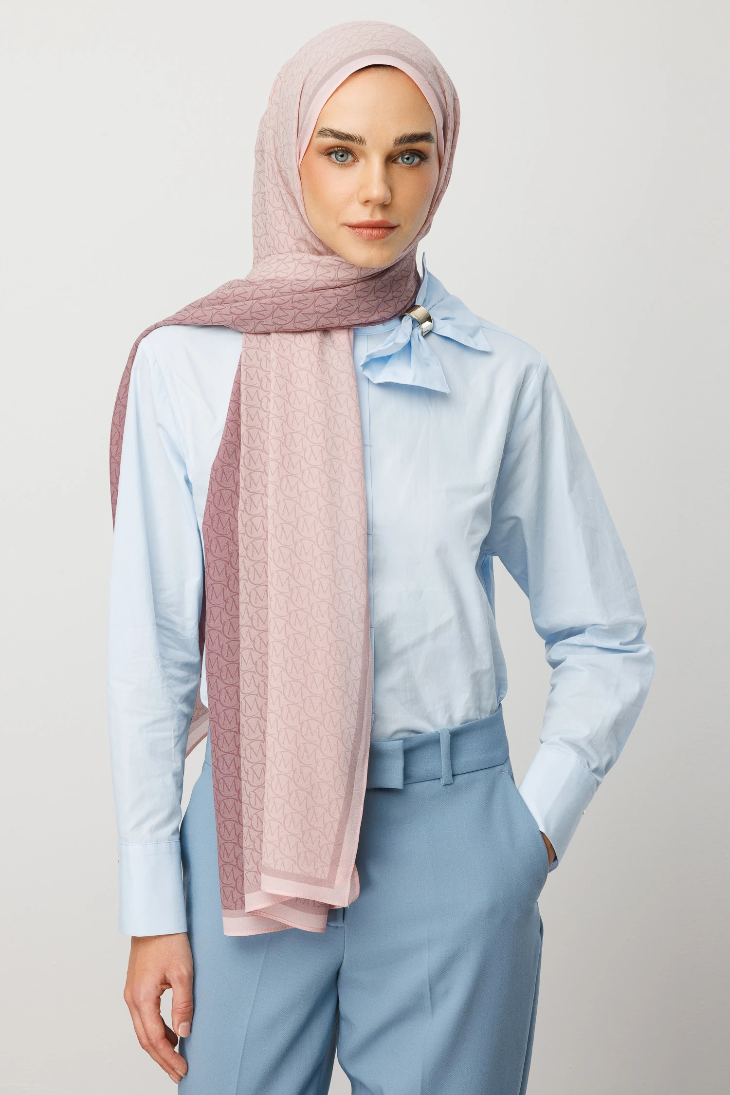 Wholesale Monogram Hebei Silk Shawl - Powder