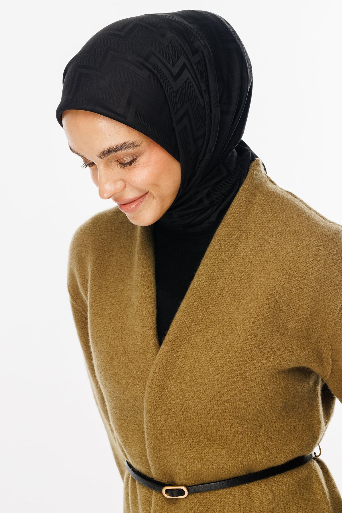 Toptan Viora Desen İpeksi Jakar Eşarp - Siyah