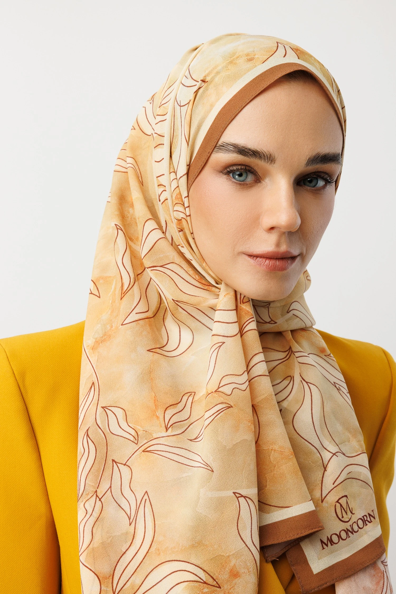 Wholesale Frond Pattern Hebei Silk Shawl - Wheat