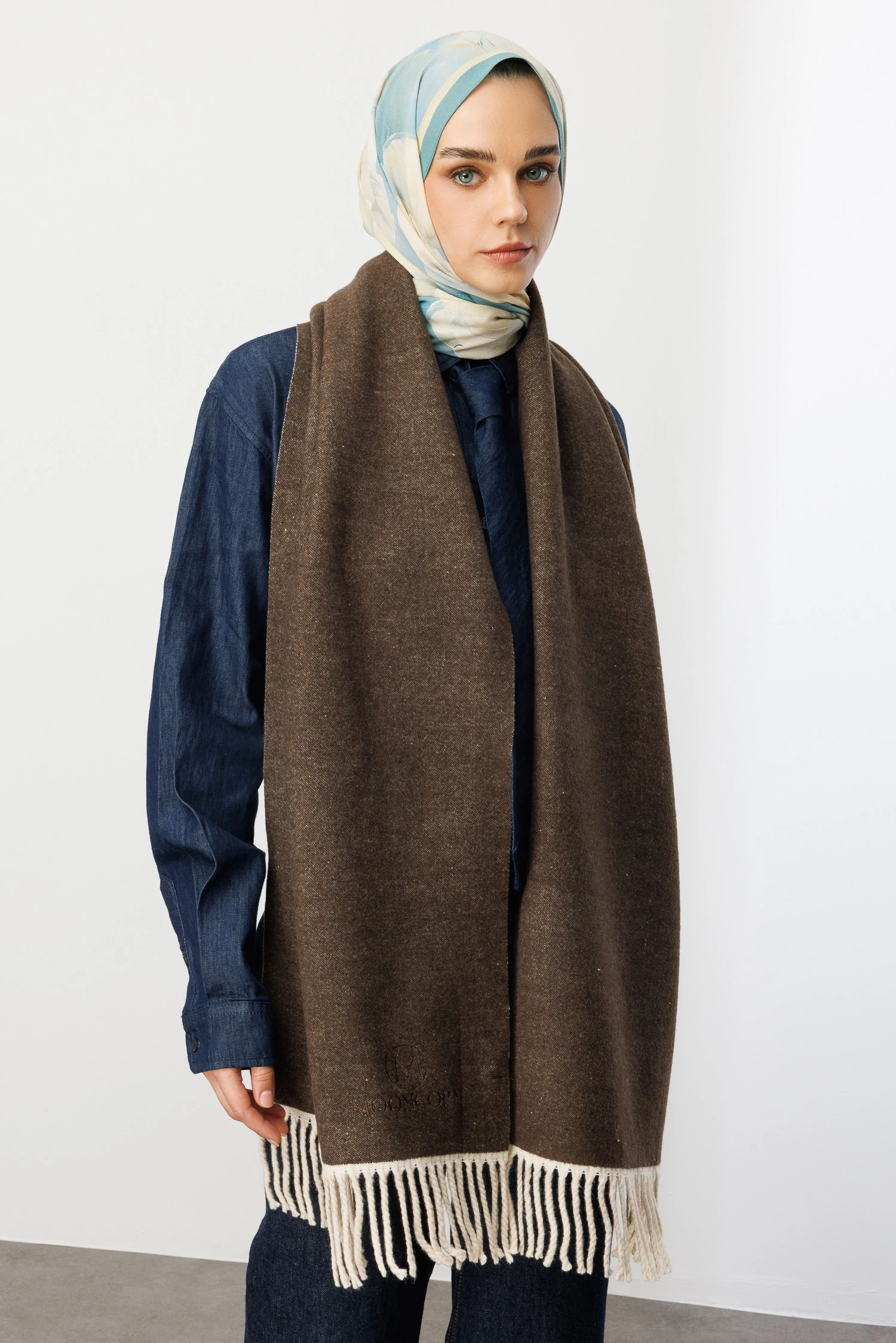 Toptan Çift Taraflı Yün Atkı - Vizon Latte