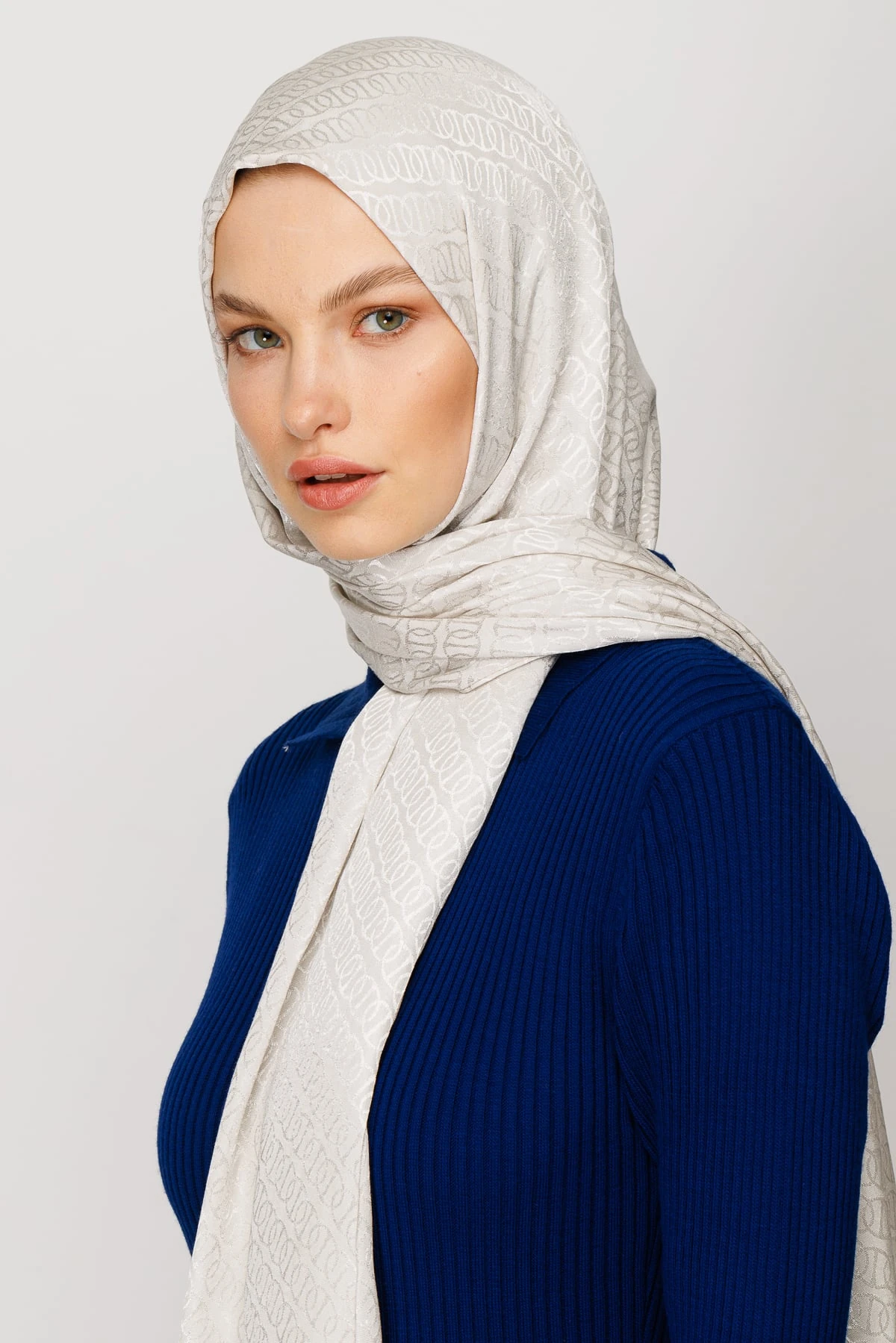 Toptan Forever Desen Parlak Jakar Şal - Taş Rengi