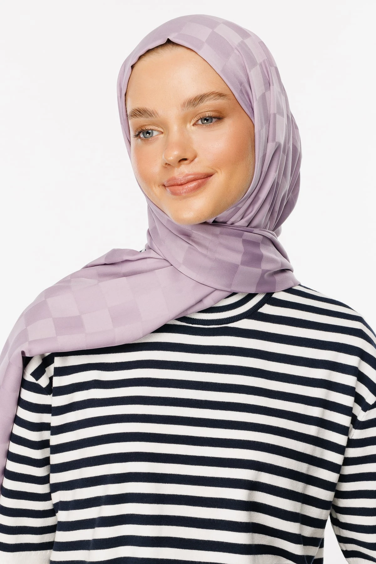 Checkers Pattern Silk Jacquard Shawl - Lilac