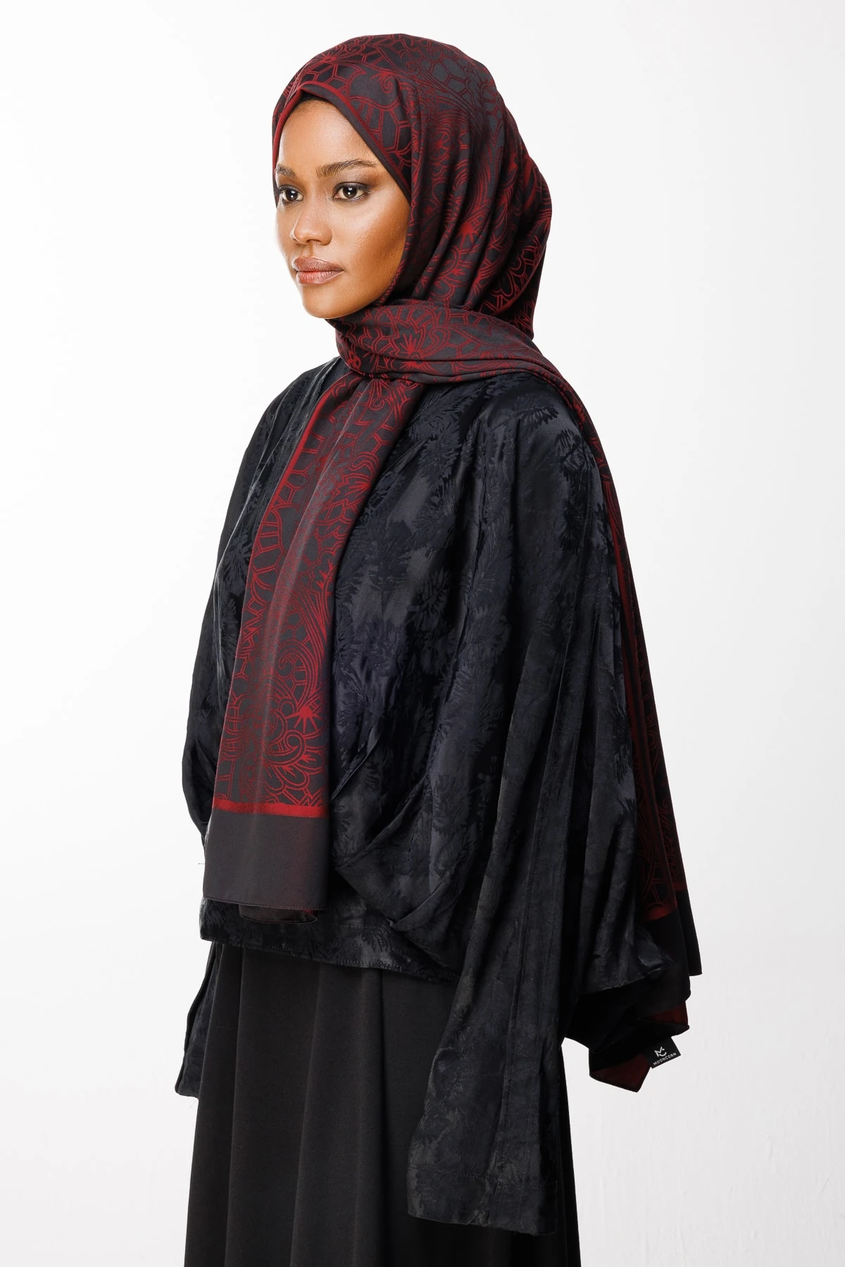 Lavin-Pattern Reversible Shawl - Black-Burgundy