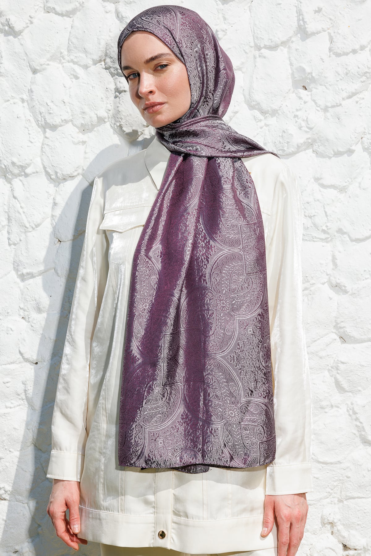 Shline Line Viscose Shawl - Purple-Gray