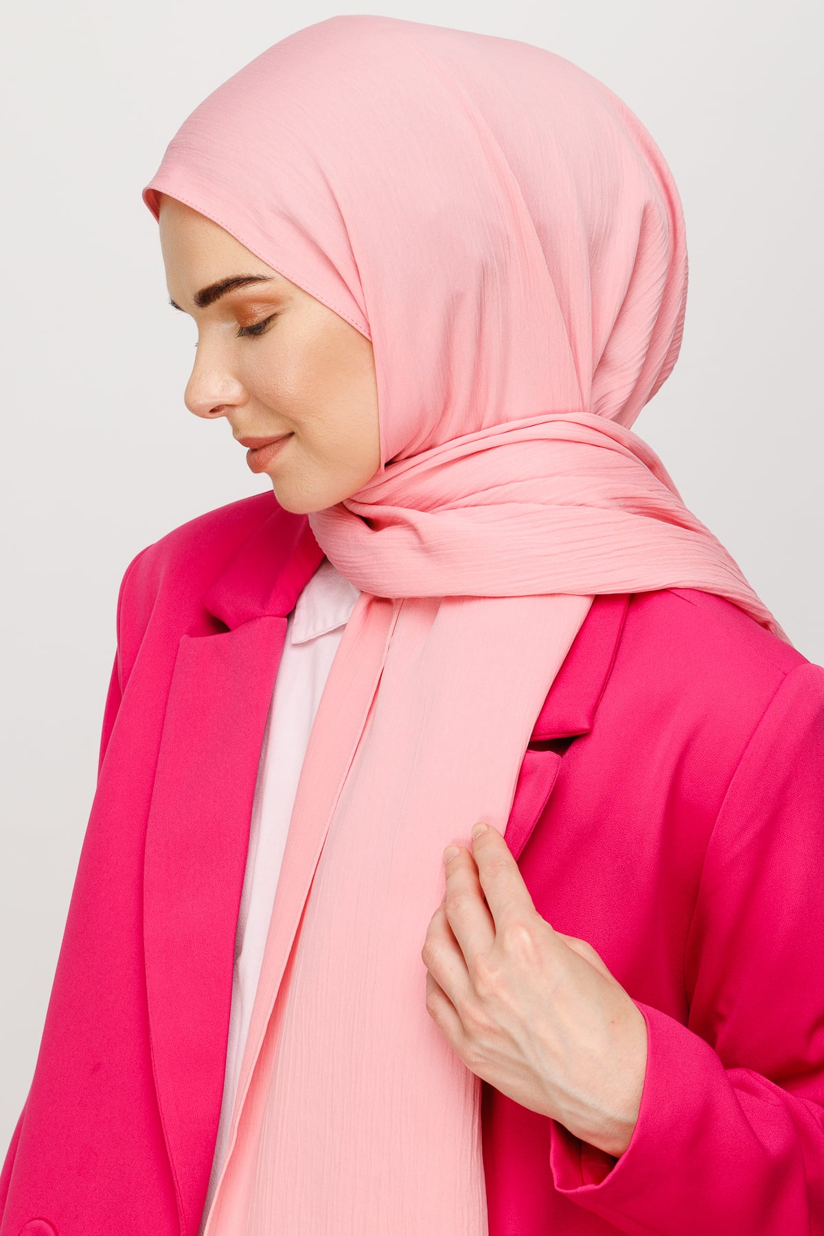 Toptan Krinkıl Medine İpeği Şal - Pembe