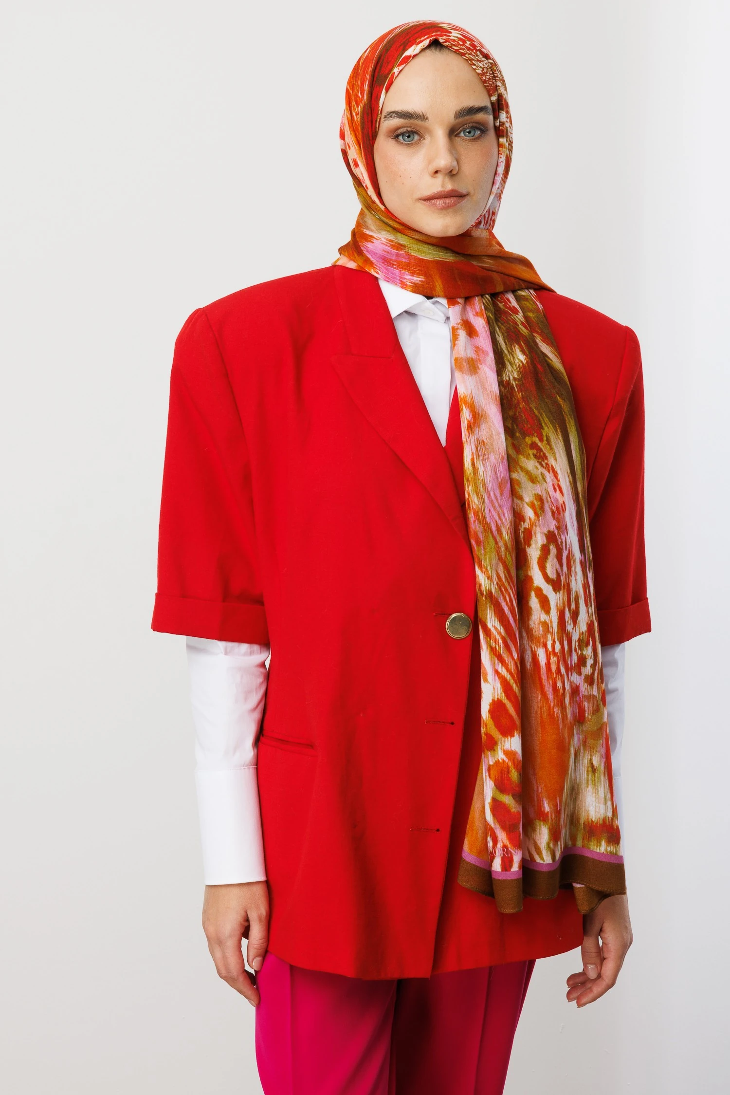 Wholesale Leopard Pattern Ramie Shawl - Orange