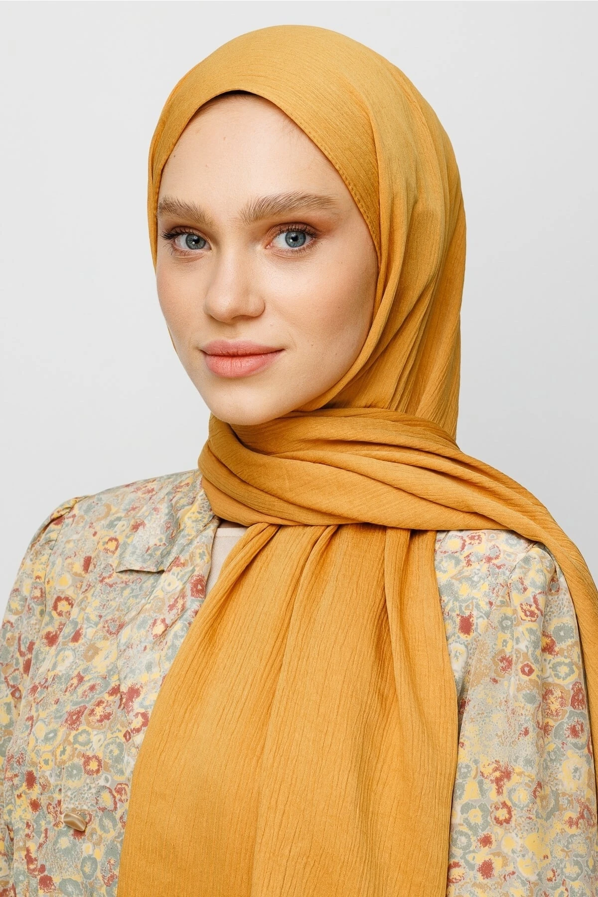 Toptan Krinkıl Medine İpeği Şal - Hardal