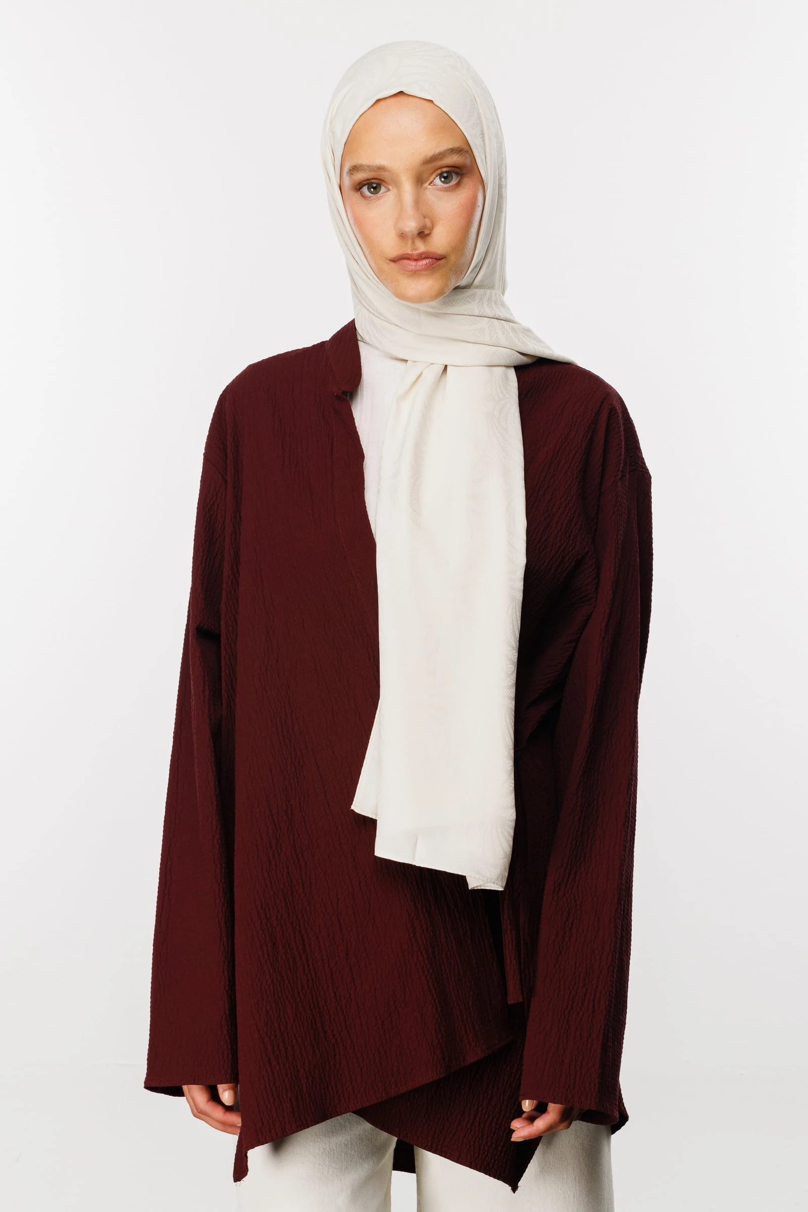 Toptan Artemis Desen İpeksi Jakar Şal - İnci